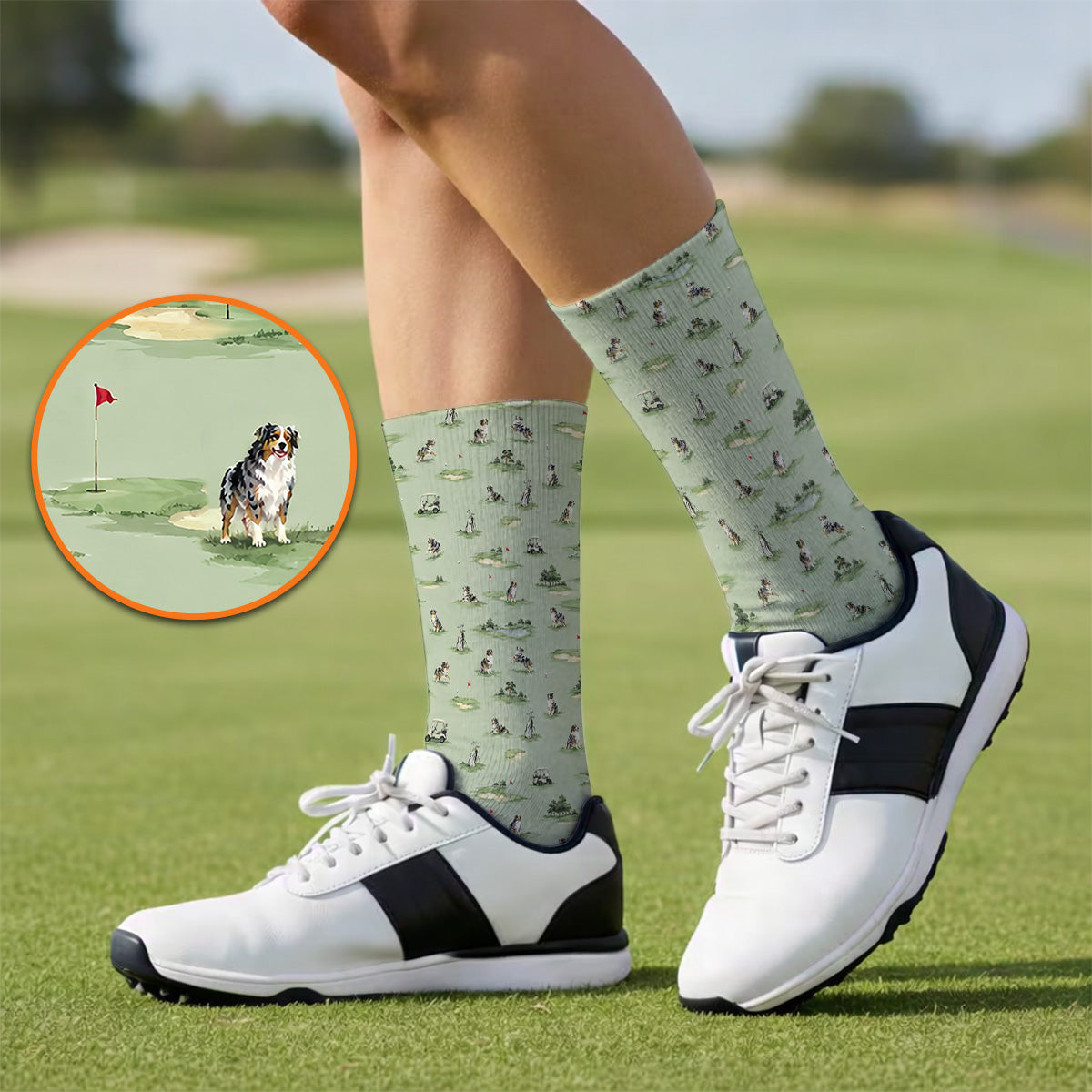 Australian Shepherd Golf Socks, Aussie Dog Pattern Golf Sock, Funny Golf Gift For Golfer