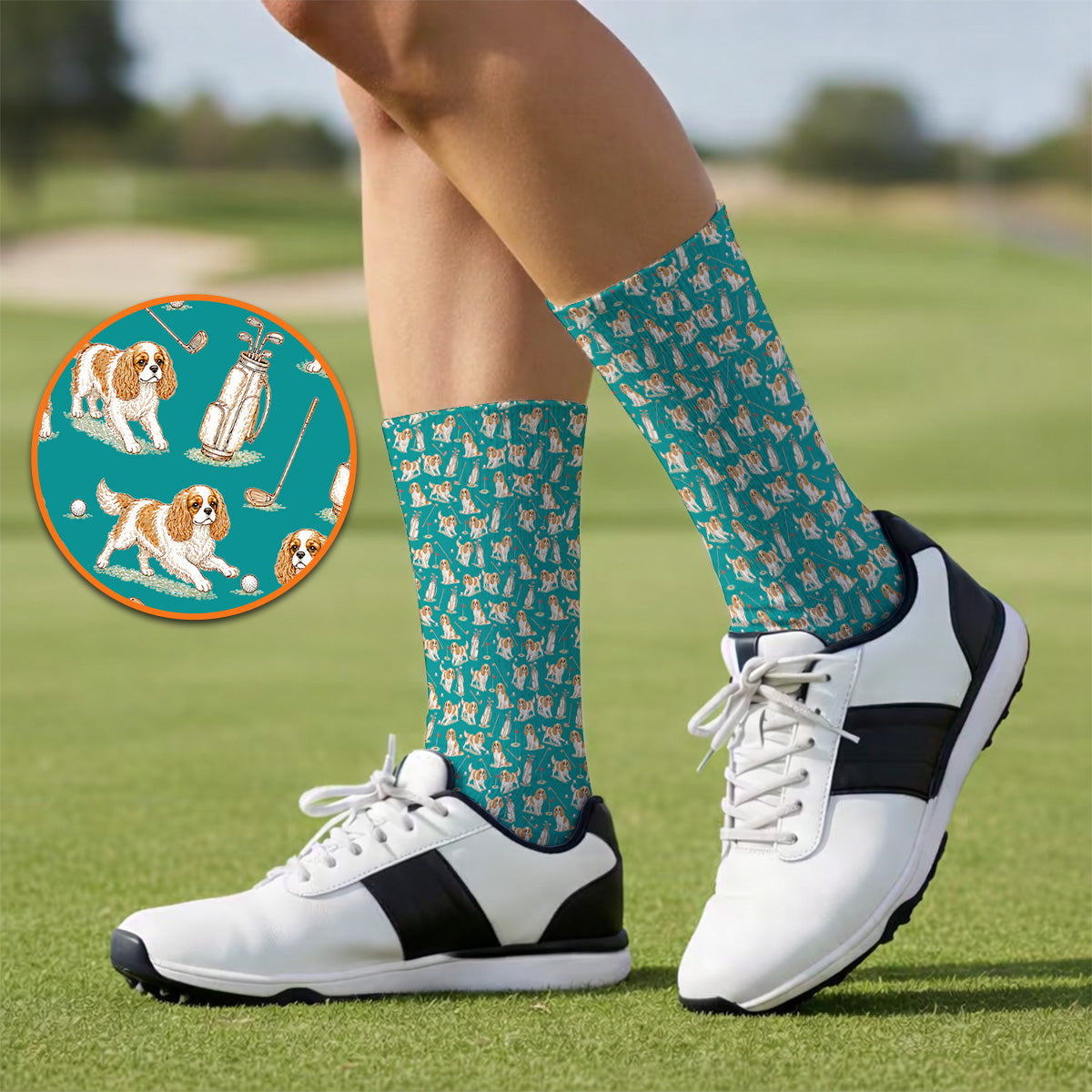 Crazy Cavalier King Charles Spaniel Golf Sock, Funny Cavalier Golf Socks, Golf Gift For Golfer