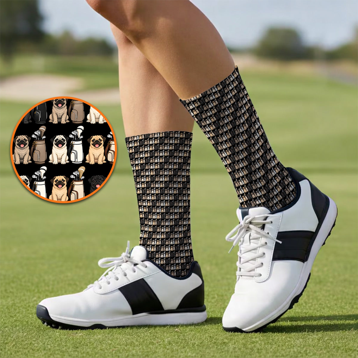 Funny Pug Golf Socks, Pug Pattern Golf Sock For Dog Lovers, Golf Gift For Golfers