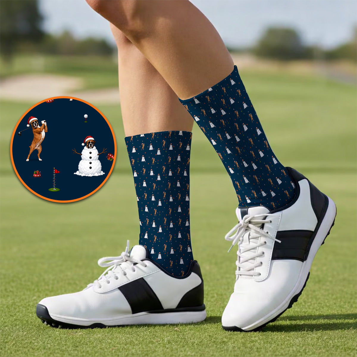 Boxer Christmas Golf Socks, Funny Boxer Pattern Golf Sock, Holiday Golf Gift for Dog Lovers