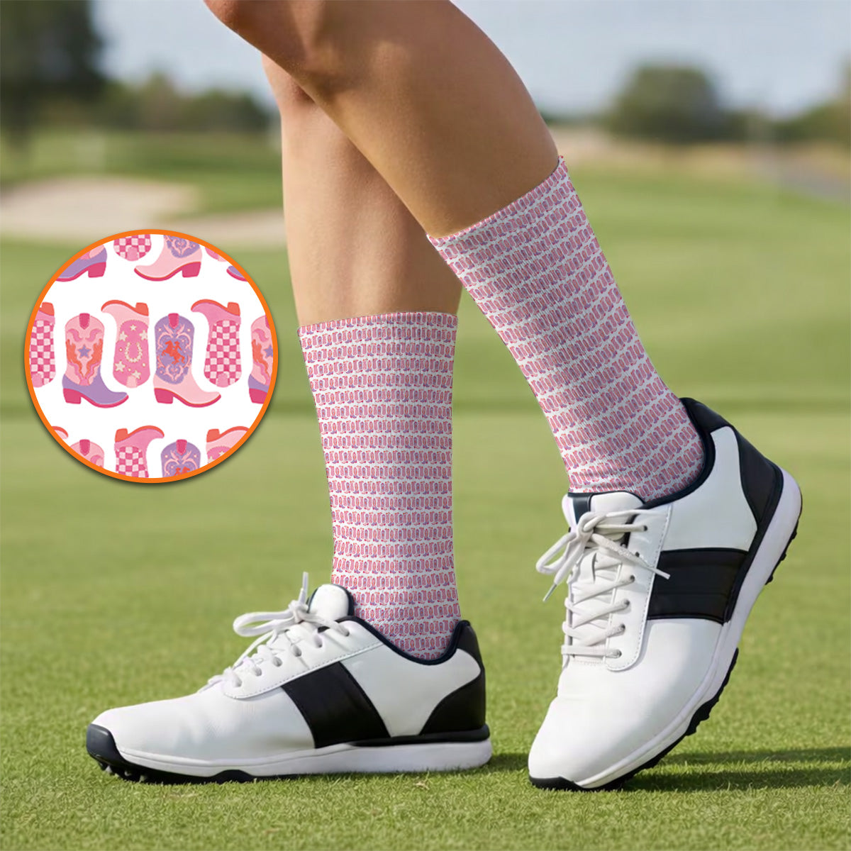 Pink Cowgirl Golf Socks, Western Cowboy Boots Pattern Golf Sock, Crazy Golf Gift For Golfers
