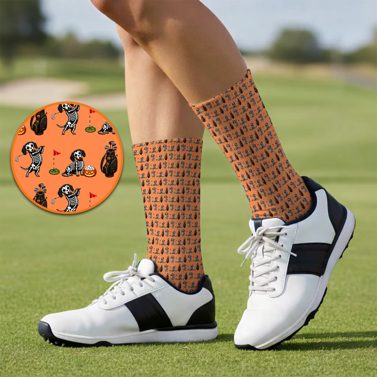 Halloween Dachshund Golf Socks, Skeleton Wiener Dog Pattern Golf Sock, Funny Golf Gift for Golfer