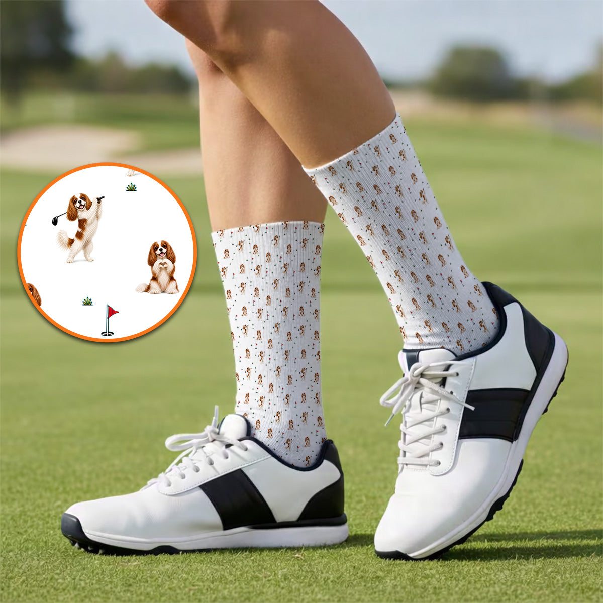 Funny Cavalier King Charles Spaniel Golf Socks, Funny Cavalier Golf Sock, Golf Gift For Dog Lovers