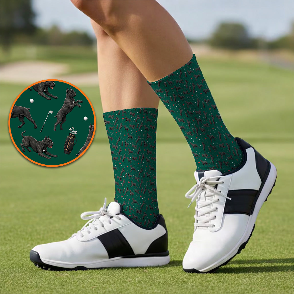 Crazy Cane Corso Pattern Golf Socks, Black Cane Corso Golf Sock for Dog Lovers, Golf Gift for Golfers