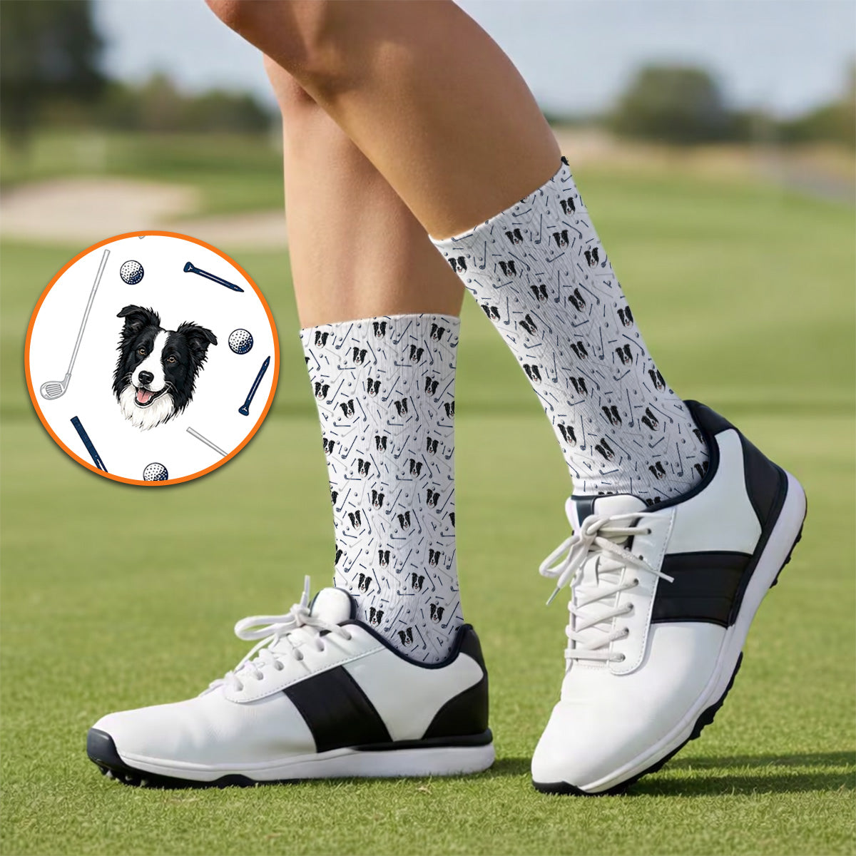 Funny Border Collie Golf Socks, Border Collie Pattern Golf Sock for Dog Lovers, Golf Gift for Golfer
