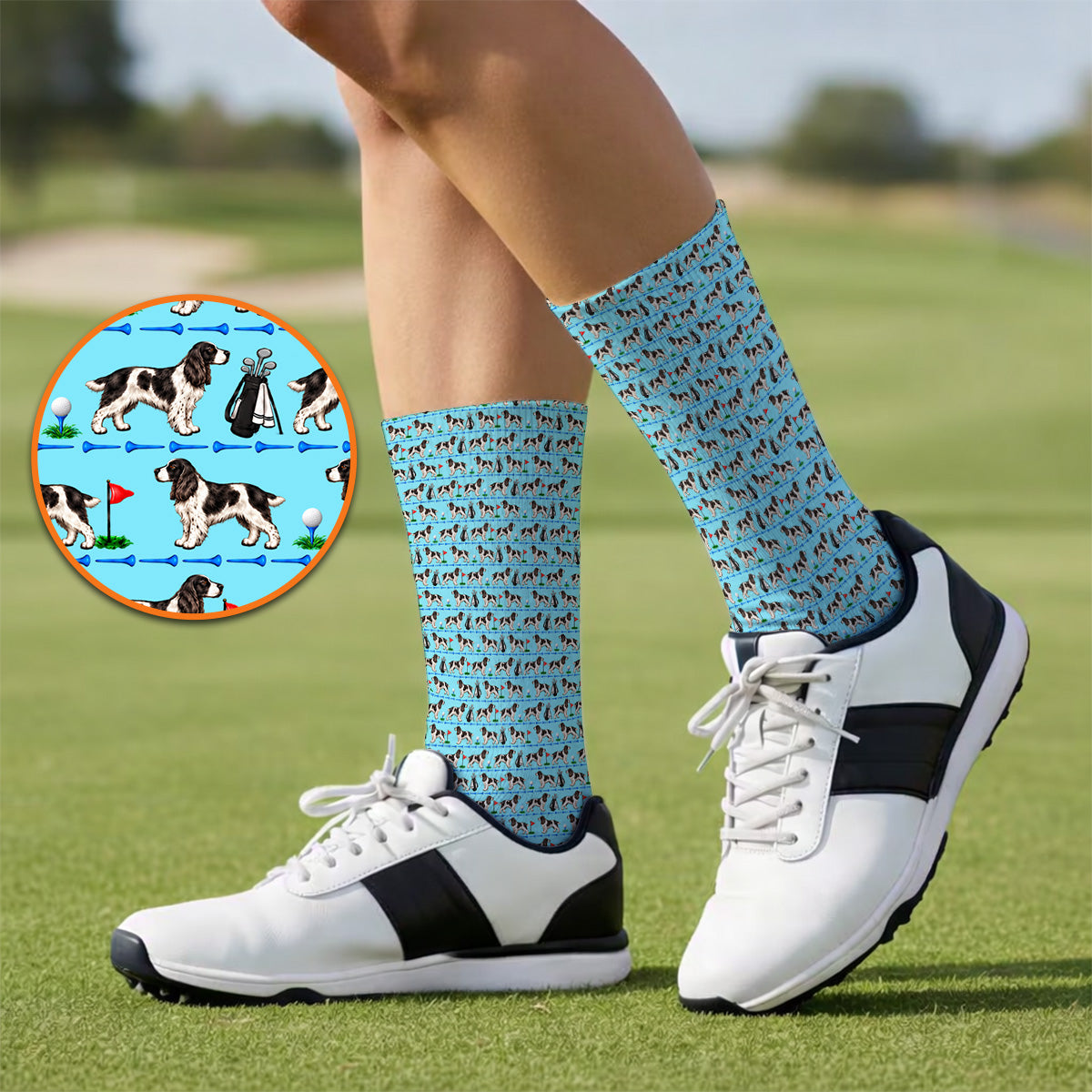 English Springer Spaniel Golf Socks, Crazy Pattern Golf Sock For Dog Lovers, Golf Gift For Golfer