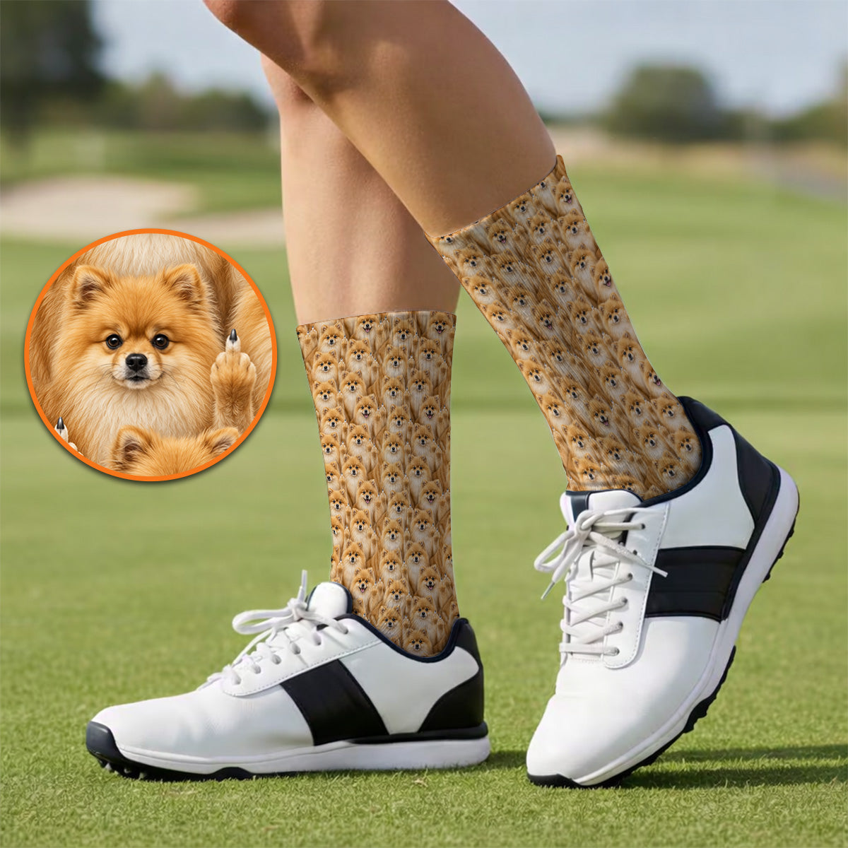 Crazy Pomeranian Pattern Golf Socks, Pomeranian Dog Golf Sock, Golf Gift For Golfer