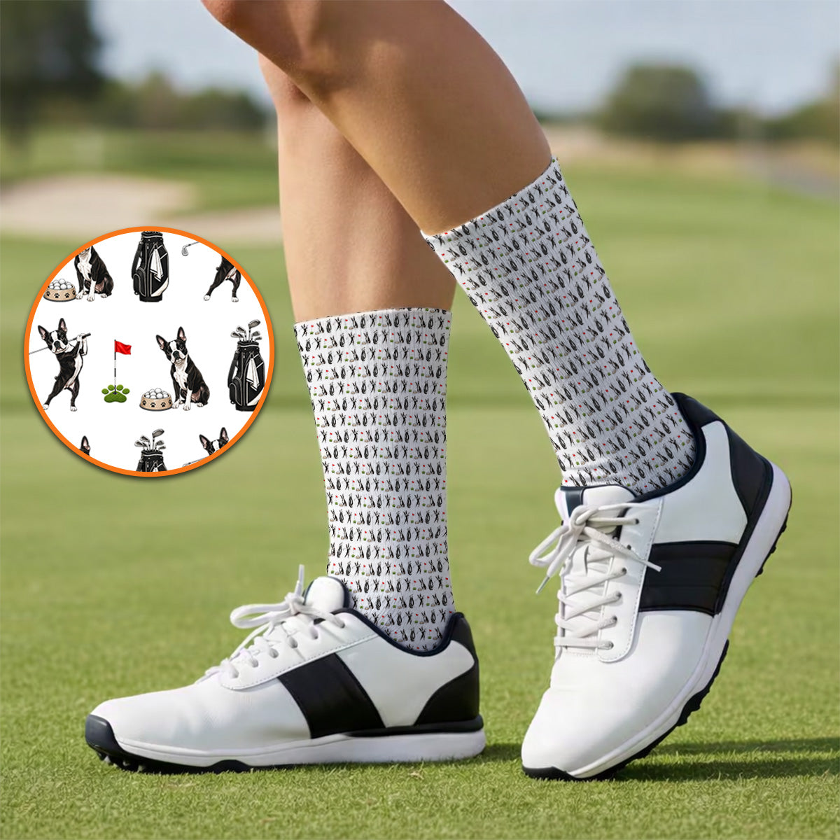 Funny Boston Terrier Pattern Golf Socks, Boston Terrier Golf Sock, Golf Gift For Golfer