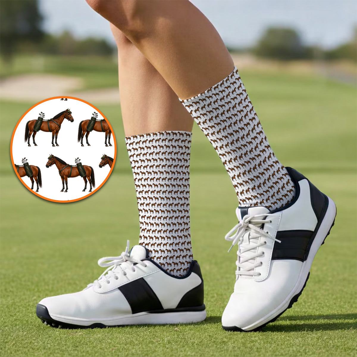 American Quarter Horse Golf Sock, Crazy Horse Pattern Golf Socks, Western Horse Gift for Golfers