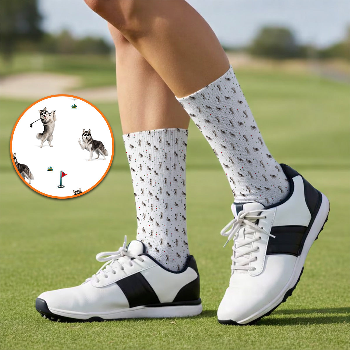 Husky Sibir Golf Sock, Husky Pattern Golf Socks For Golfer, Funny Golf Gift For Dog Lover