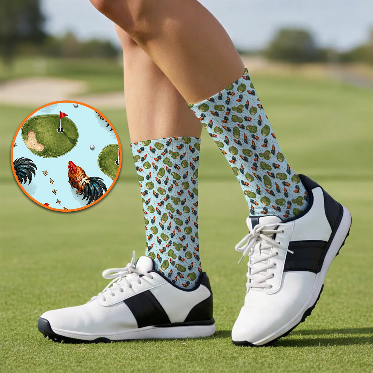 Vintage Rooster Golf Socks, Chicken Pattern Golf Sock For Rooster Lovers, Golf Gift For Golfers