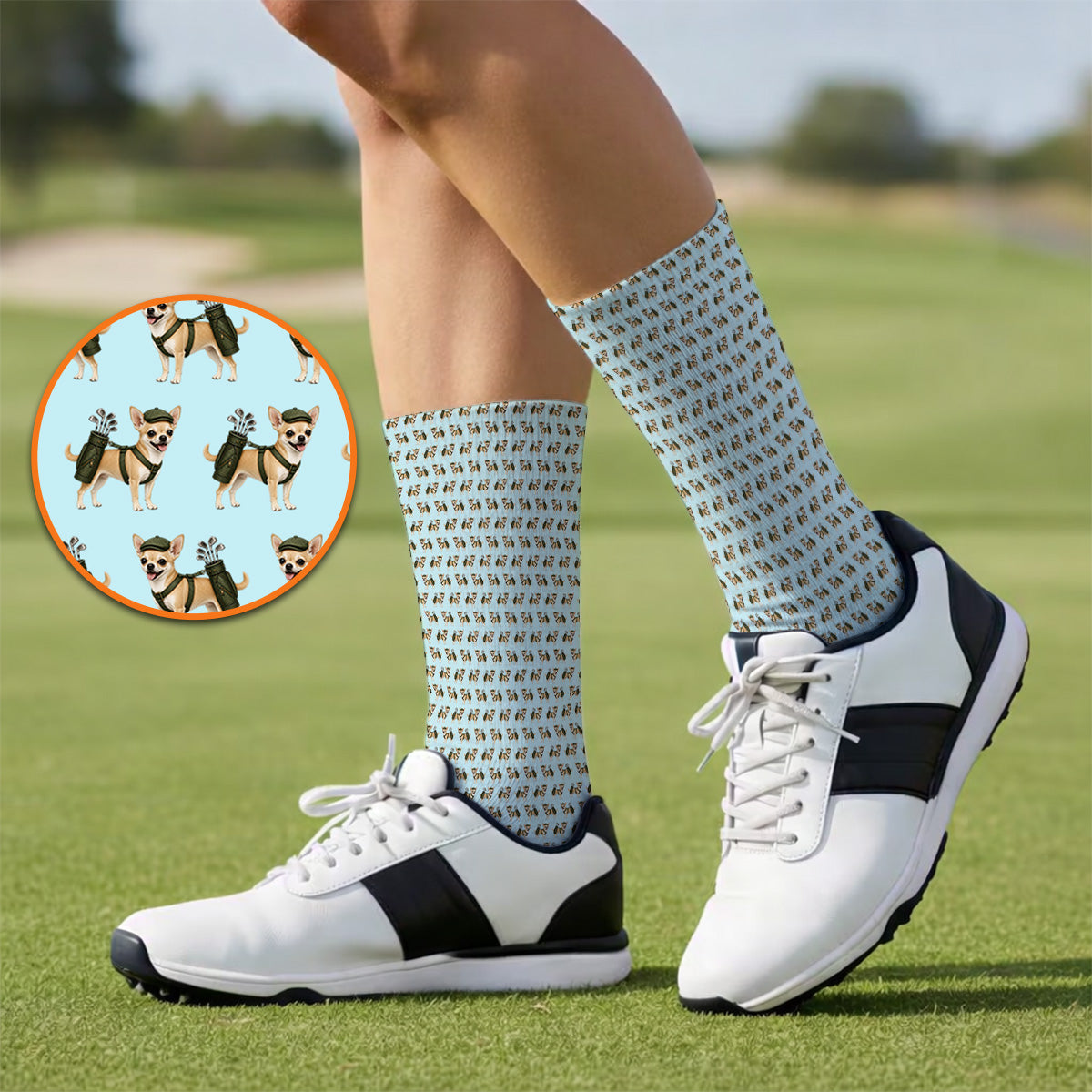 Crazy Chihuahua Golf Socks, Cute Chihuahua Golf Pattern Sock for Dog Lovers, Golf Gift For Golfer