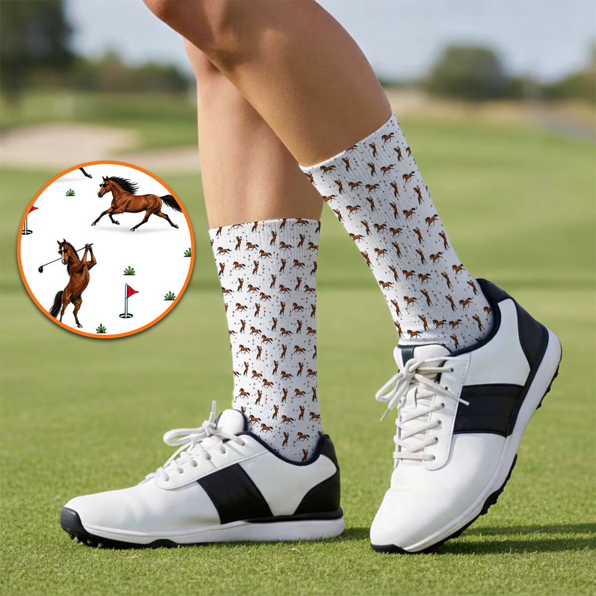 Crazy Horse Golf Pattern Sock, American Quarter Horse Golf Socks, Western Horse Gift for Golfers