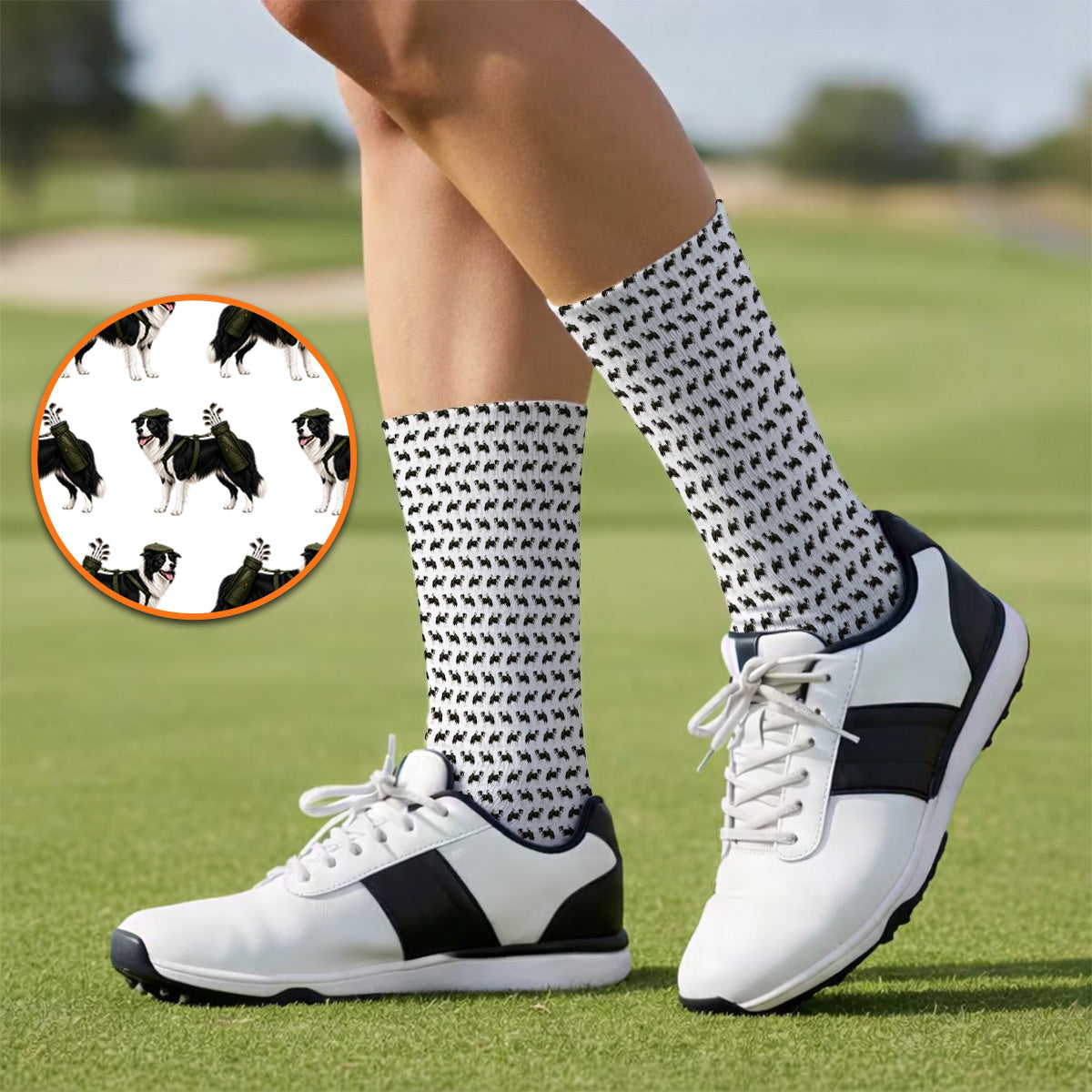 Funny Border Collie Golf Socks, Border Collie Pattern Golf Sock for Golfer, Dog Lovers Golf Gift