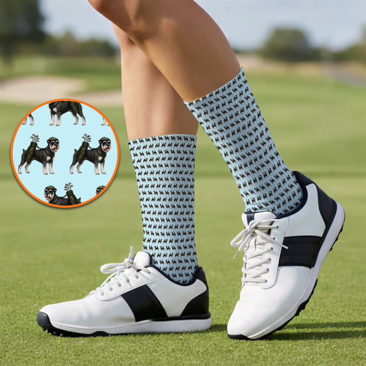Miniature Schnauzer Golf Cart Sock, Funny Golf Schnauzer Pattern Golf Socks, Gift For Golf Lovers