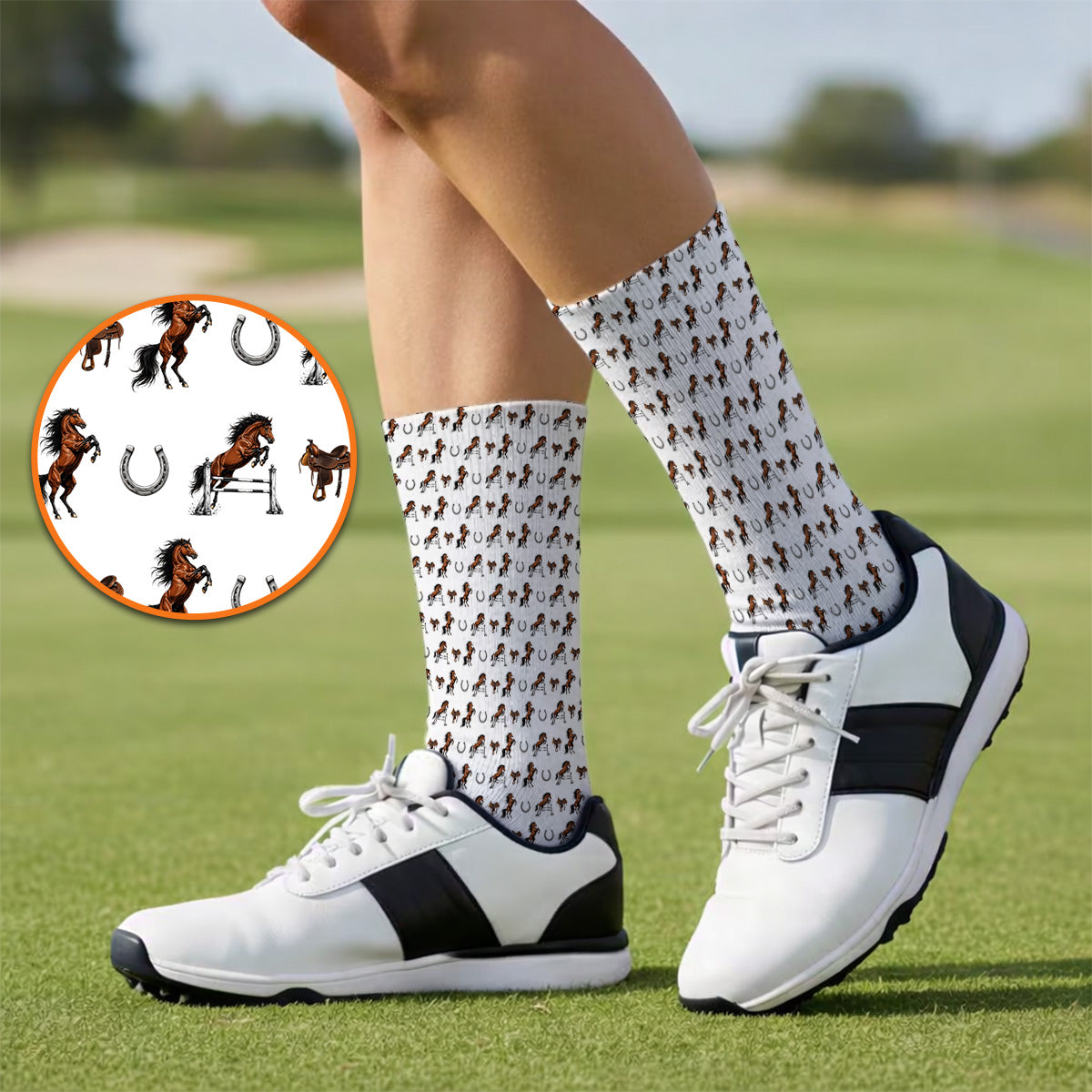 Funny Horse Golf Pattern Socks, American Quarter Horse Golf Socks, Western Horse Gift for Golfers