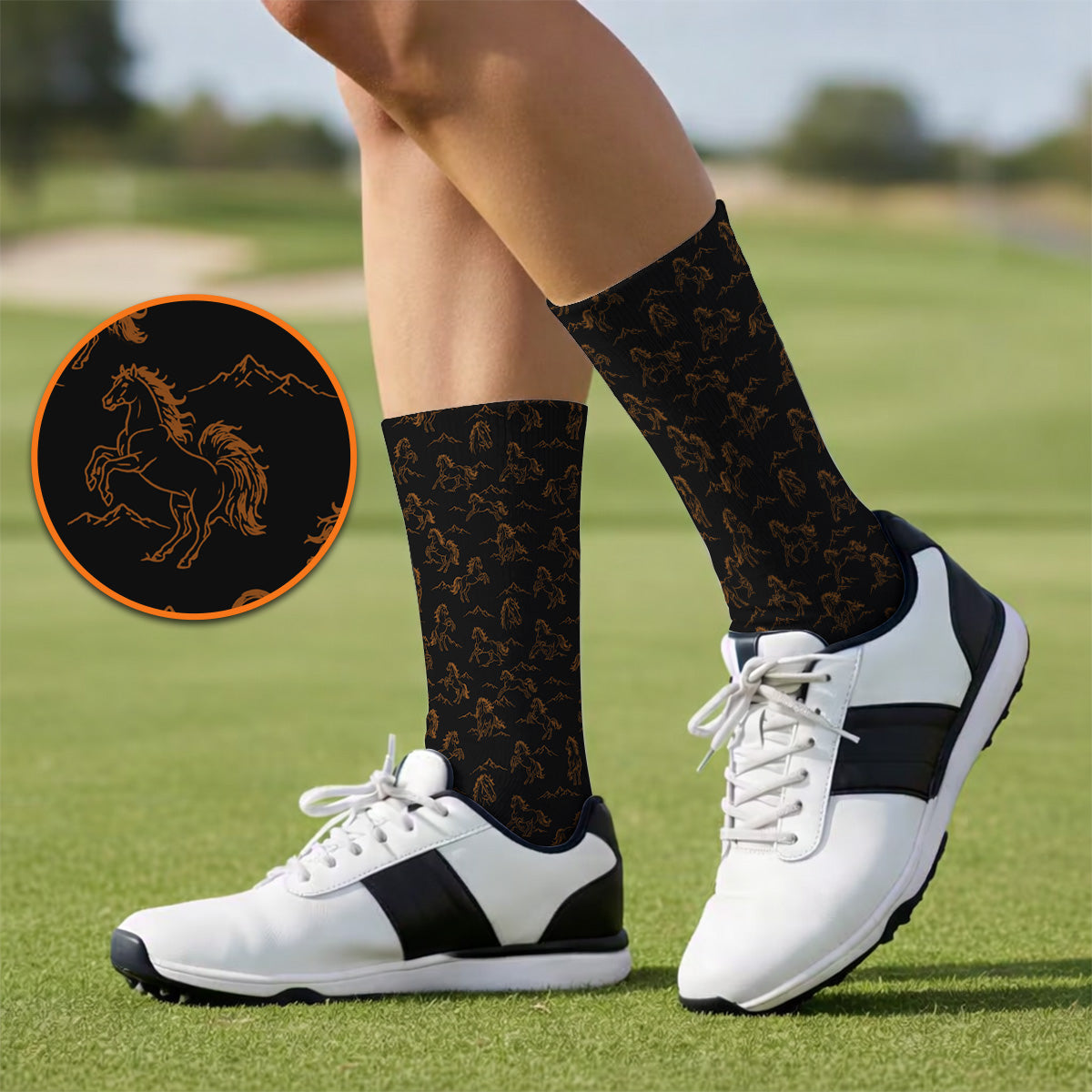 Crazy Horse Golf Pattern Socks, American Quarter Horse Golf Sock, Western Horse Gift for Golfers