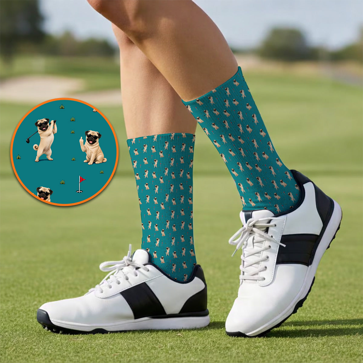 Pug Pattern Golf Socks, Funny Pug Golf Sock, Crazy Golf Gift For Golfer