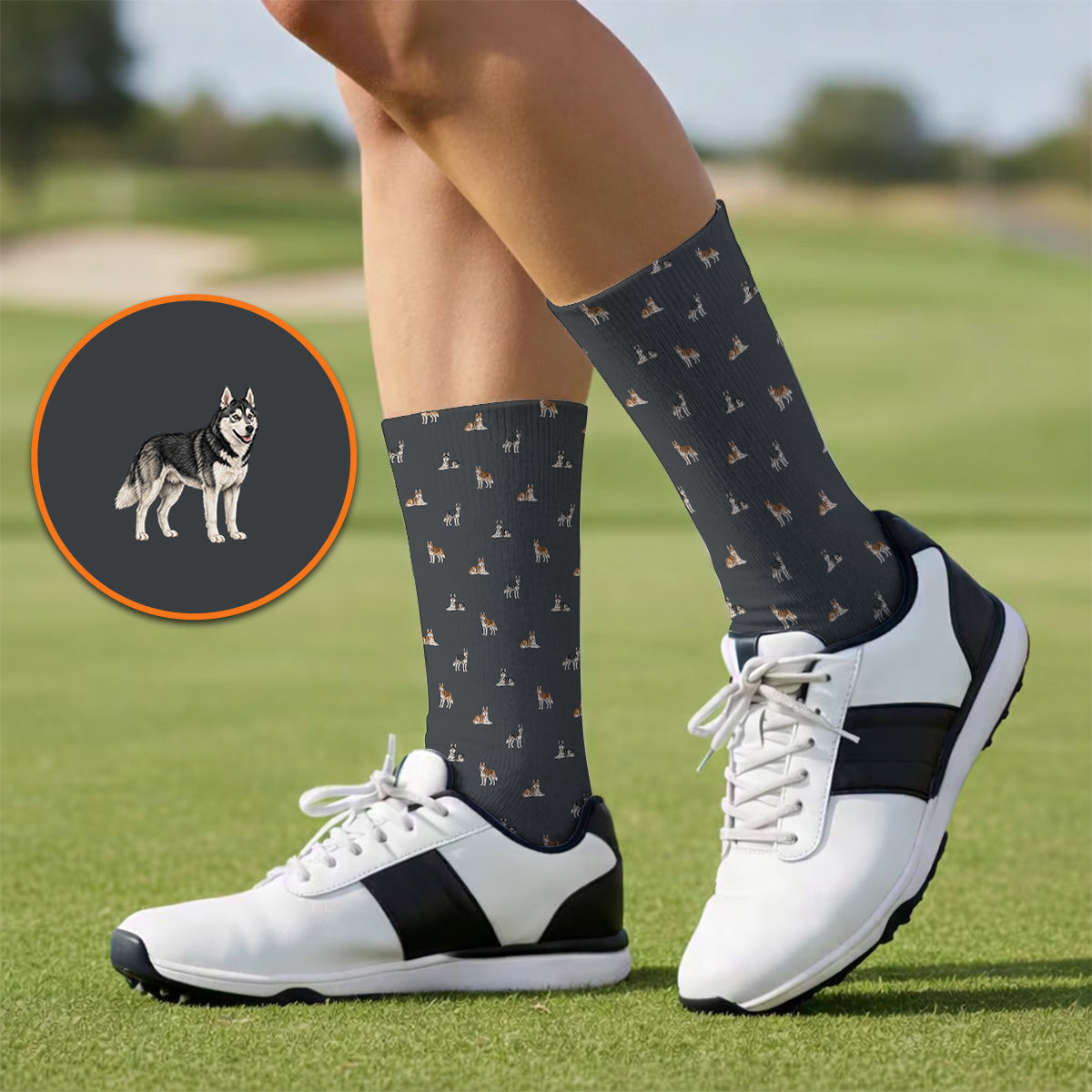 Funny Husky Sibir Golf Socks, Husky Pattern Golf Sock For Golfer, Golf Gift For Dog Lover