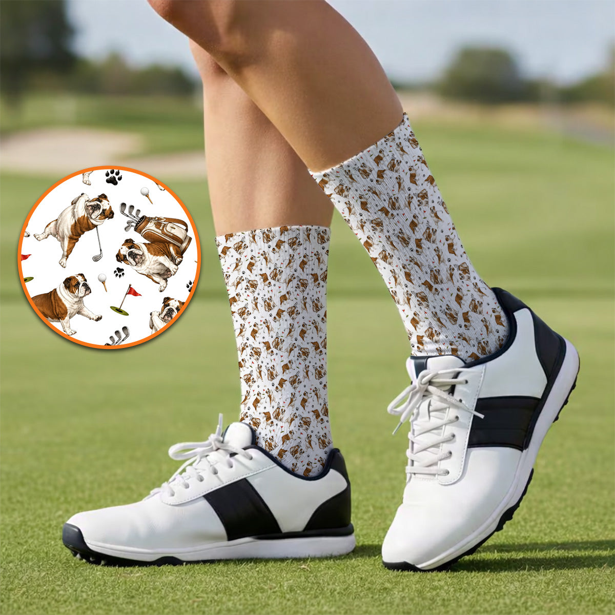 Funny Bulldog Pattern Golf Socks For Golfer, English Bulldog Golf Sock, Dog Golf Gift