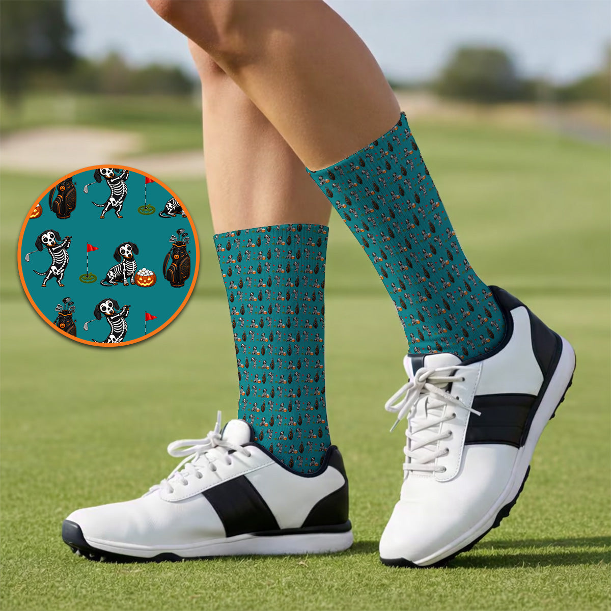 Halloween Dachshund Golf Socks, Skeleton Wiener Dog Pattern Golf Sock, Funny Golf Gift for Golfer