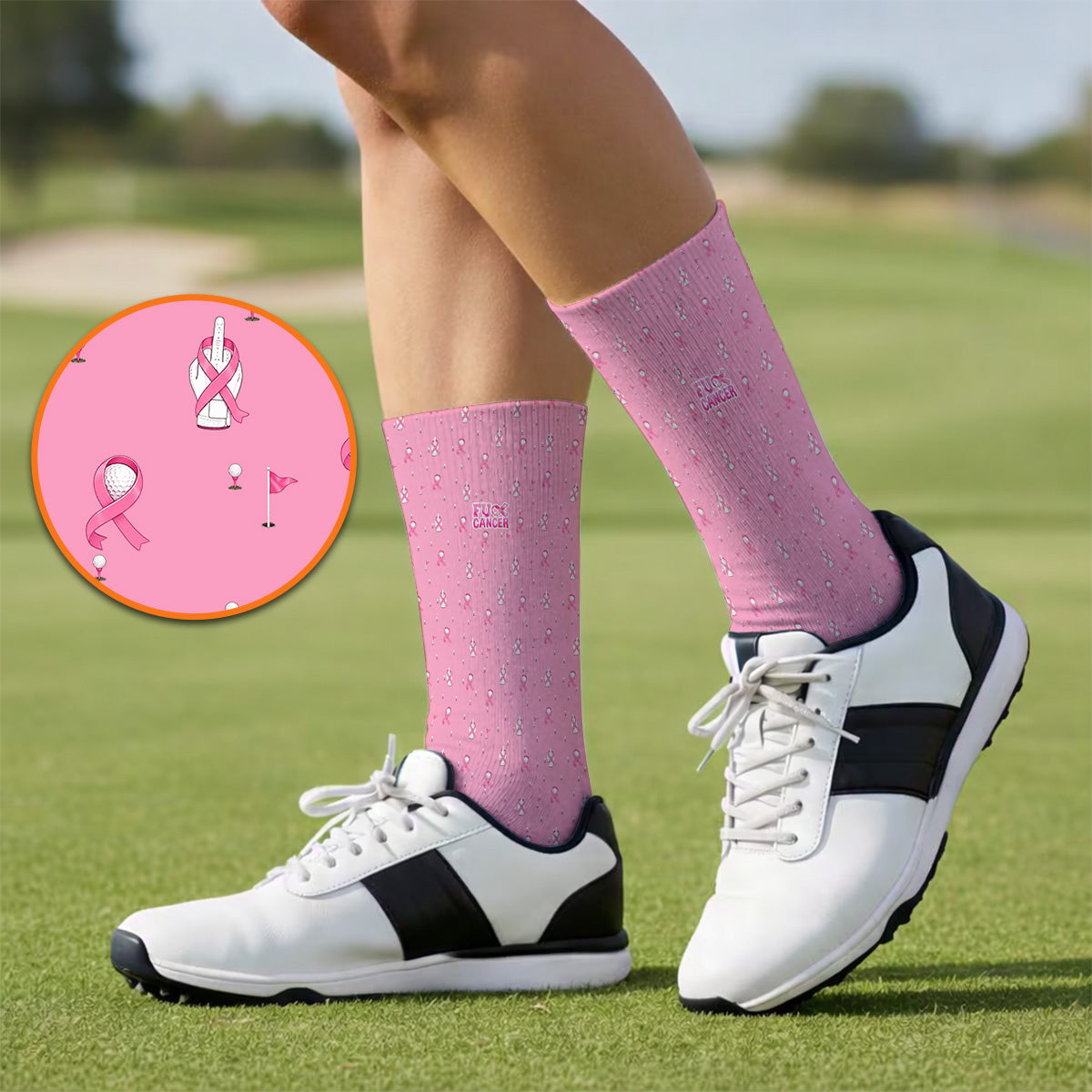 Pink Ribbon Golf Socks, Breast Cancer Awareness Pattern Golf Sock, Supportive Golfer Gift for Golfer
