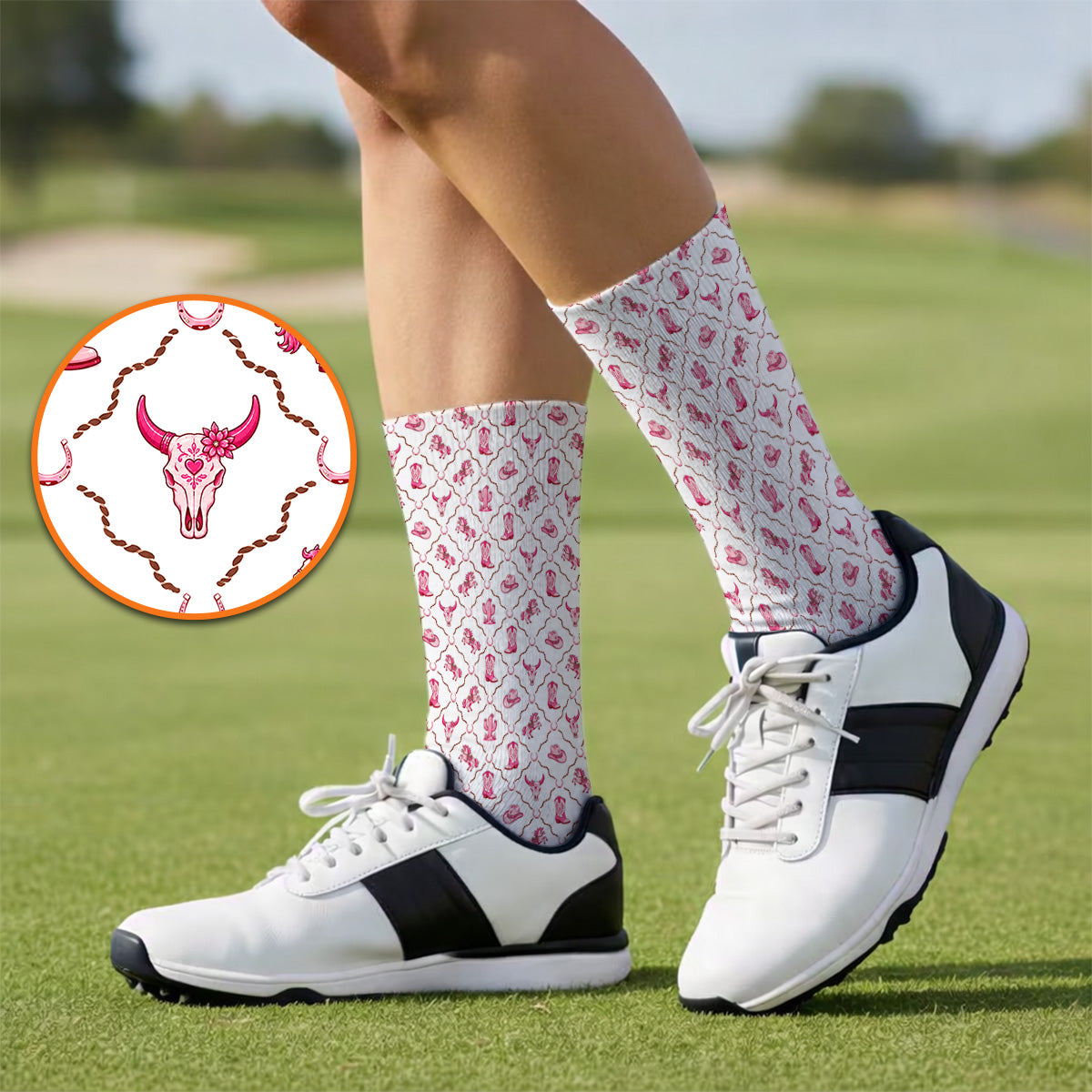 Pink Cowgirl Golf Socks, Western Rodeo Pattern Golf Sock, Funny Golf Gift For Golfers
