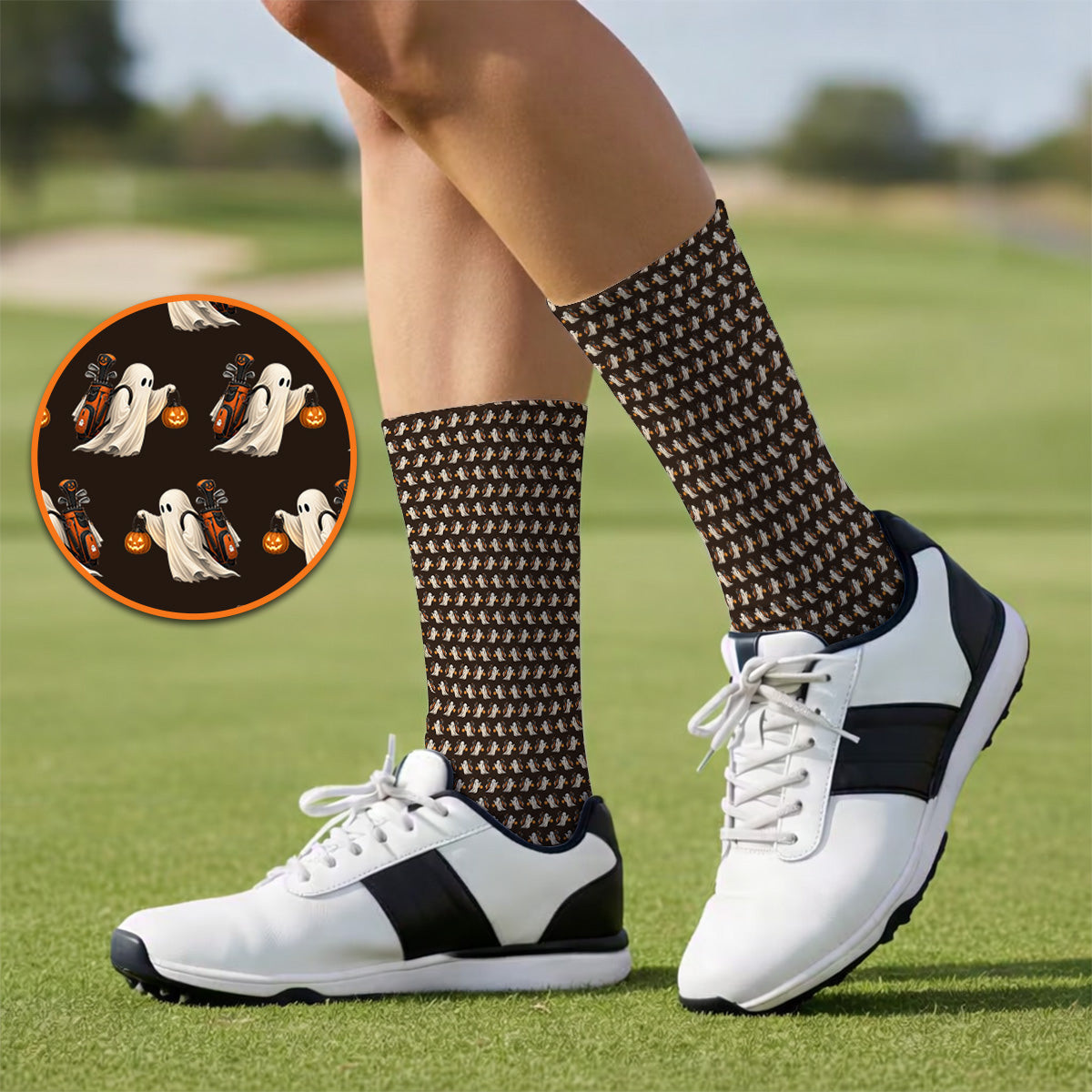 Halloween Golf Socks, Ghost Pattern Golf Sock, Spooky Golf Gift for Golf Lovers