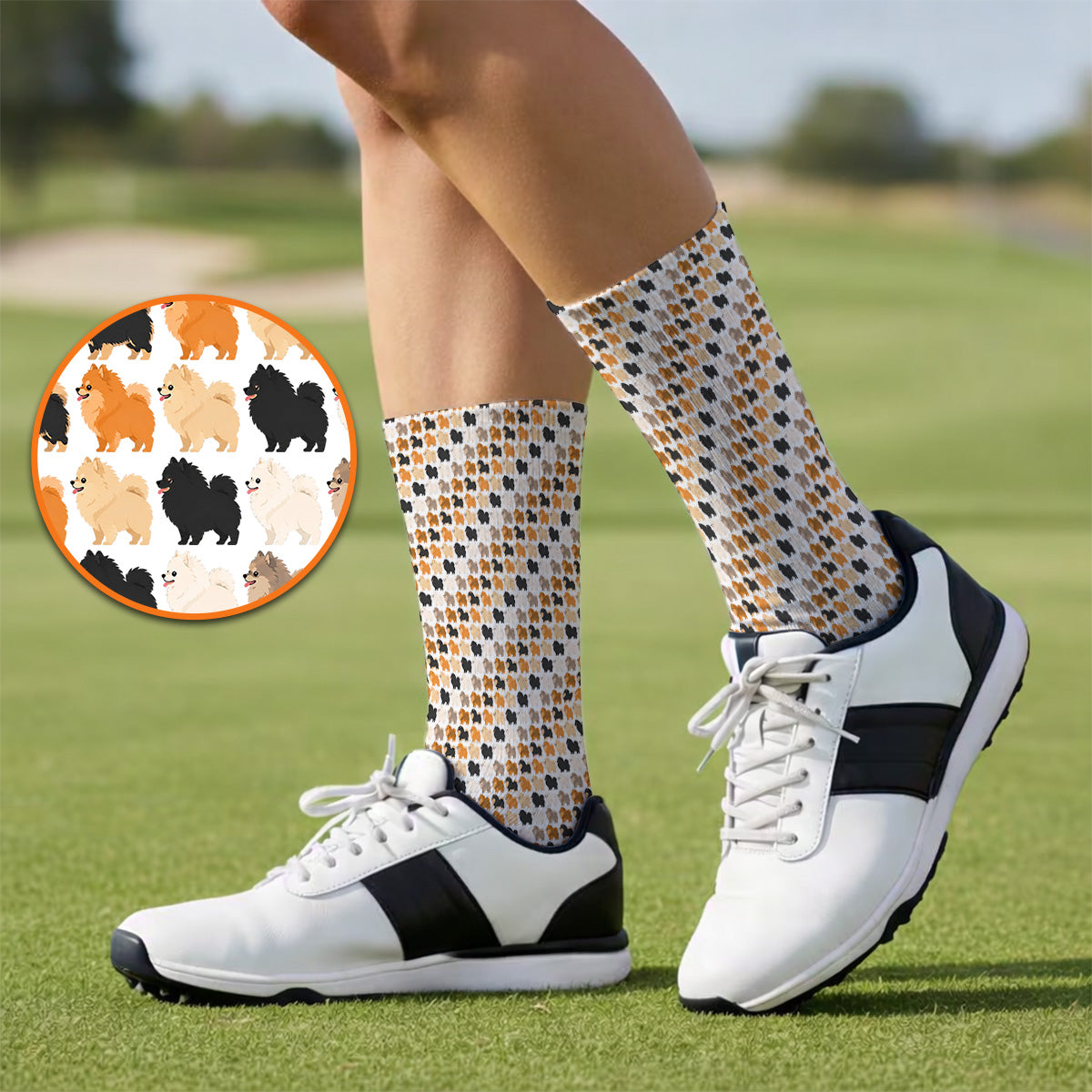 Cute Pomeranian Pattern Golf Socks, Pomeranian Dog Golf Sock, Funny Golf Gift For Golfer