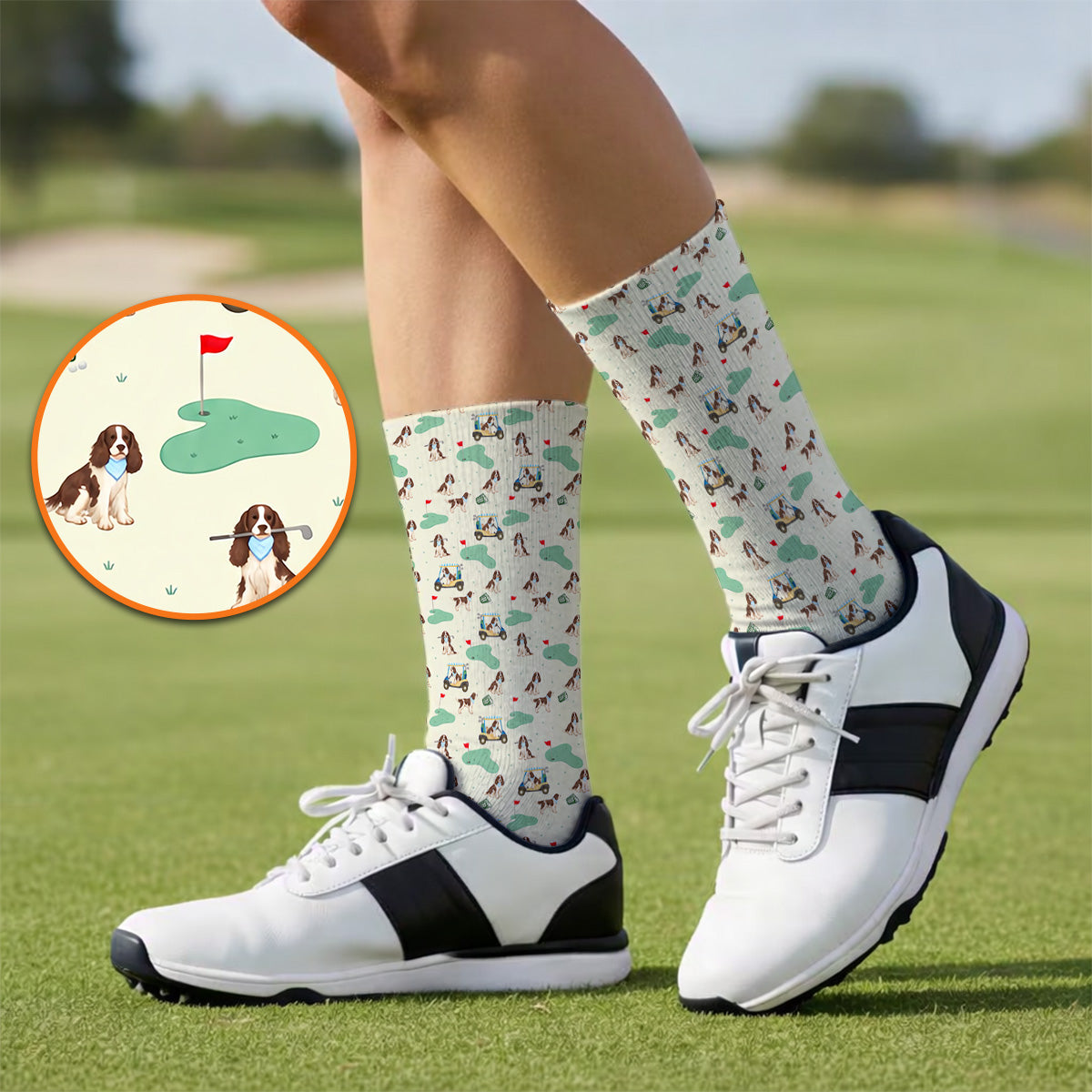 English Springer Spaniel Golf Socks, Pattern Golf Sock For Dog Lovers, Crazy Golf Gift For Golfer
