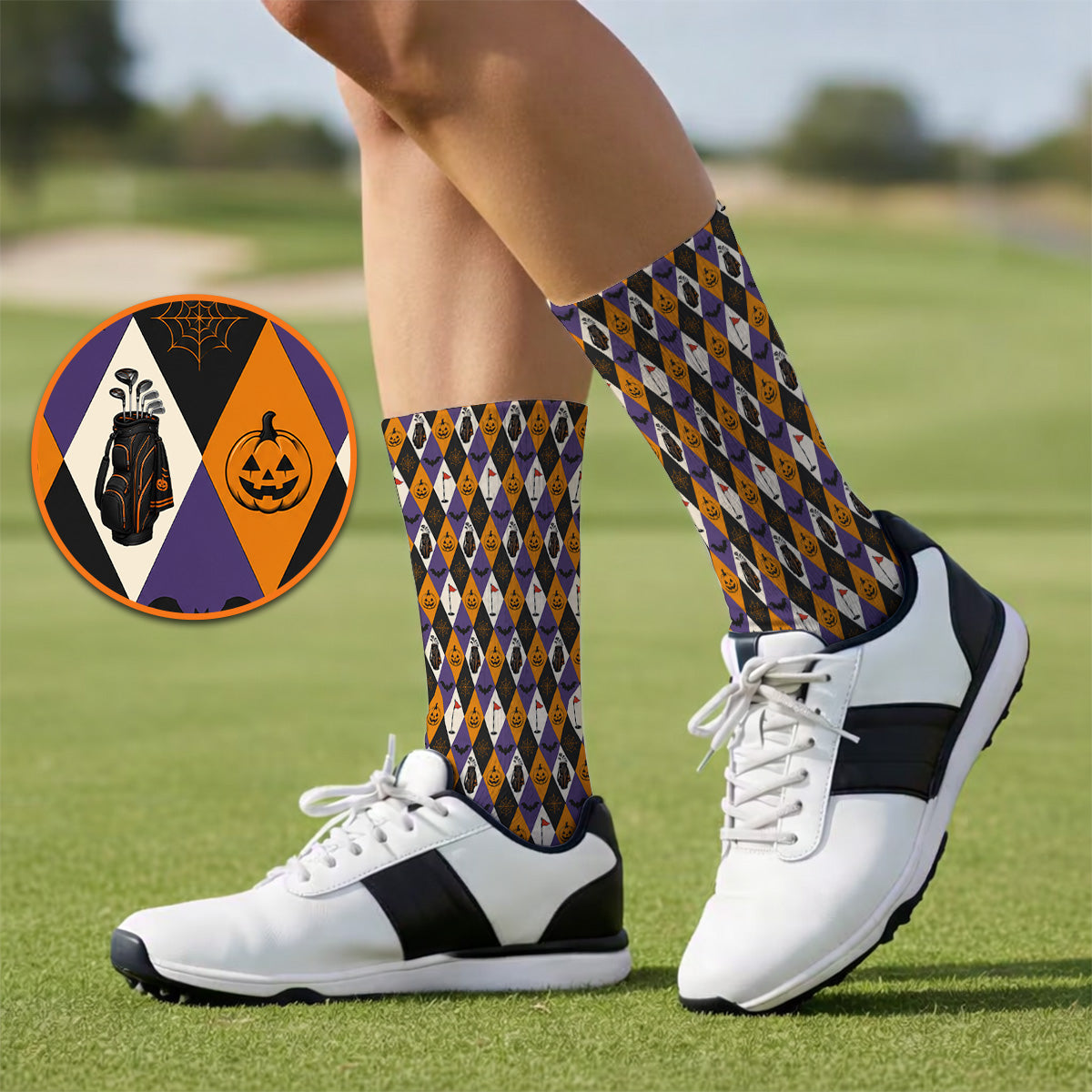 Halloween Pattern Golf Solcks, Vintage Halloween Golf Sock For Golfer, Pumpkin Golf Gift for Golf Lovers