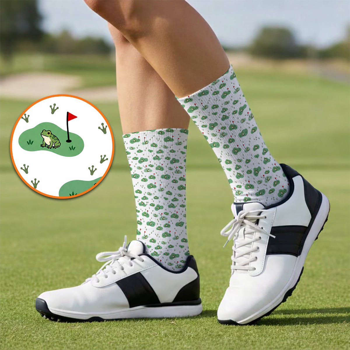 Cute Frog Golf Socks, Crazy Frog Golf Pattern Sock, Golf Gift For Golfer