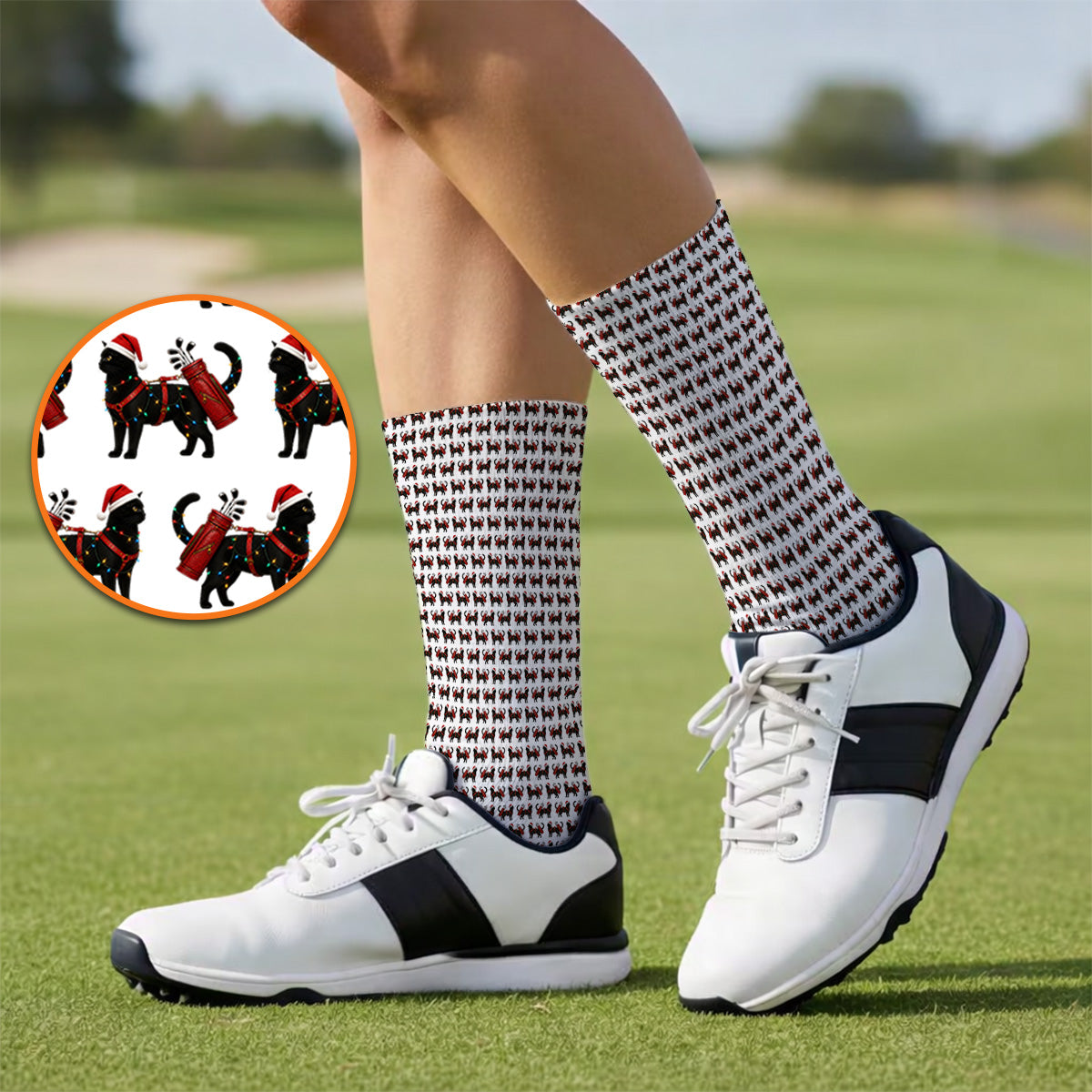 Black Cat Christmas Golf Socks, Crazy Cats Golf Sock For Xmas Holiday, Golf Gift For Cat Loving Golfer