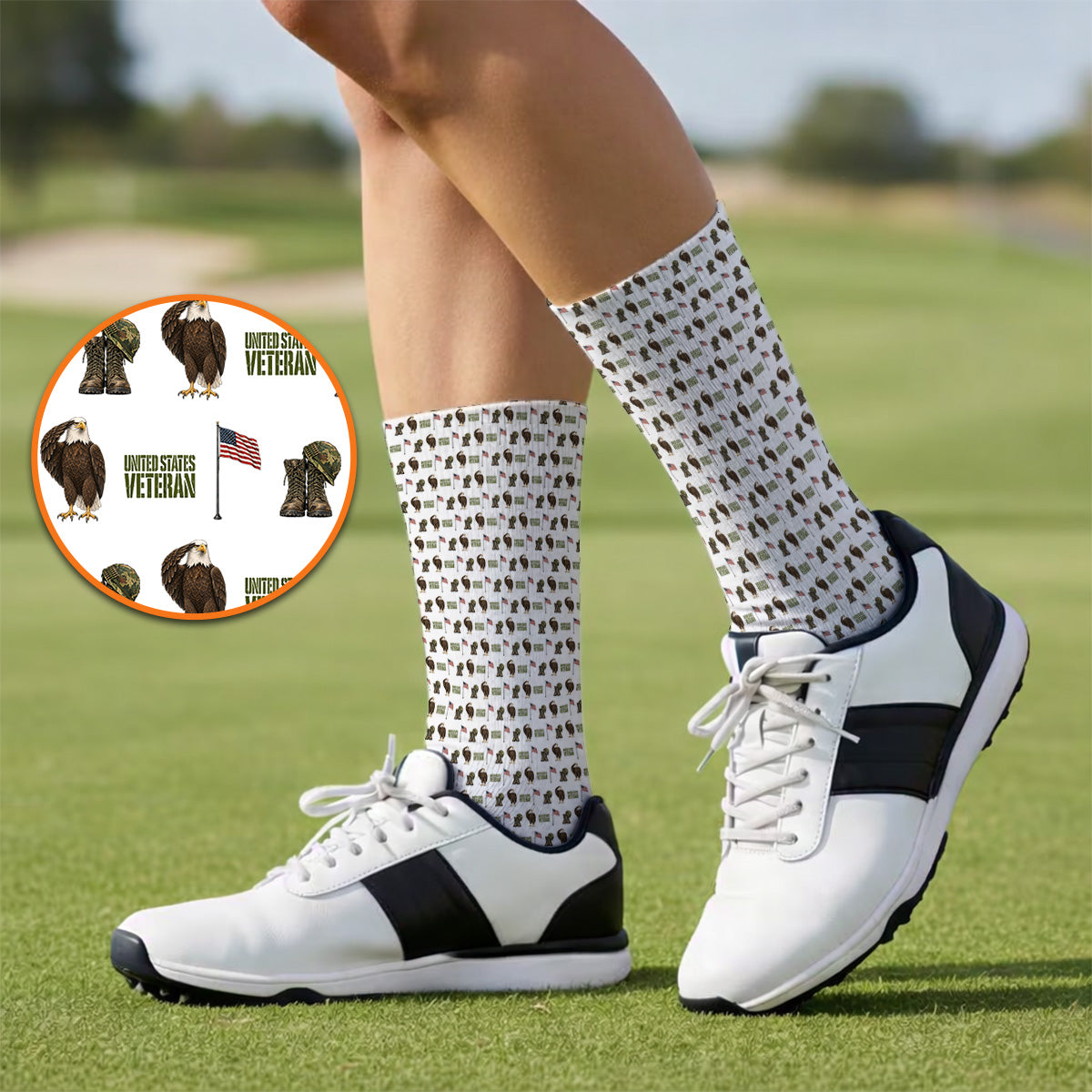 United States Veteran Pattern Golf Socks, American Eagle & Military Tribute Golf Sock, Patriotic USA Veteran Gift for Golfers