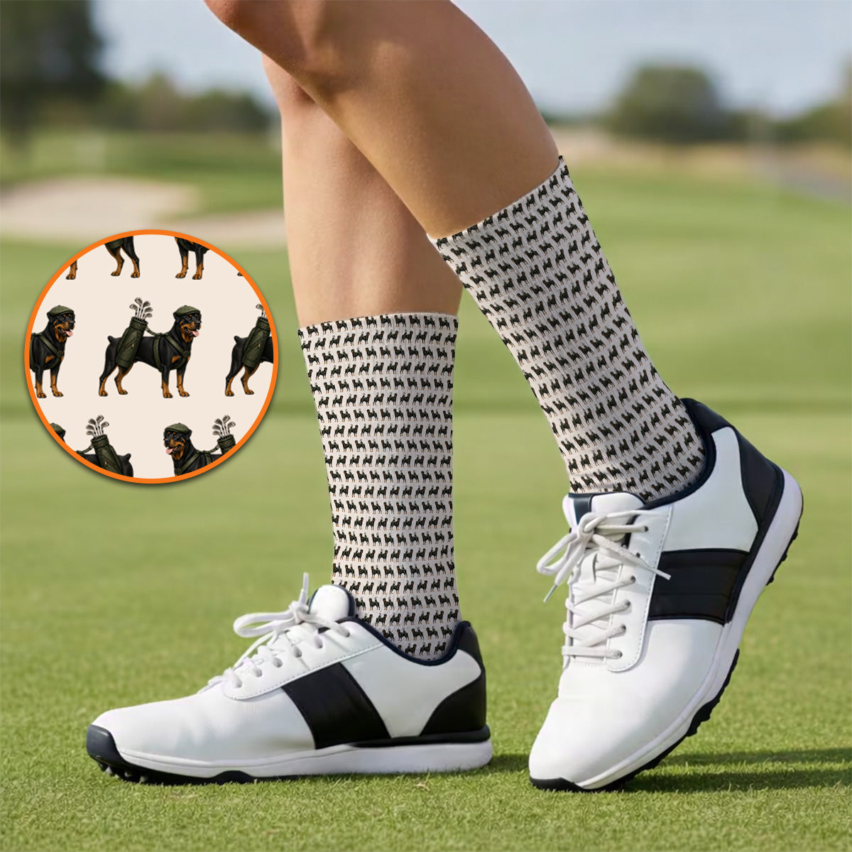 Rottweiler Golf Socks, Rottweiler Dog Golf Pattern Sock, Crazy Golf Gift For Golfer