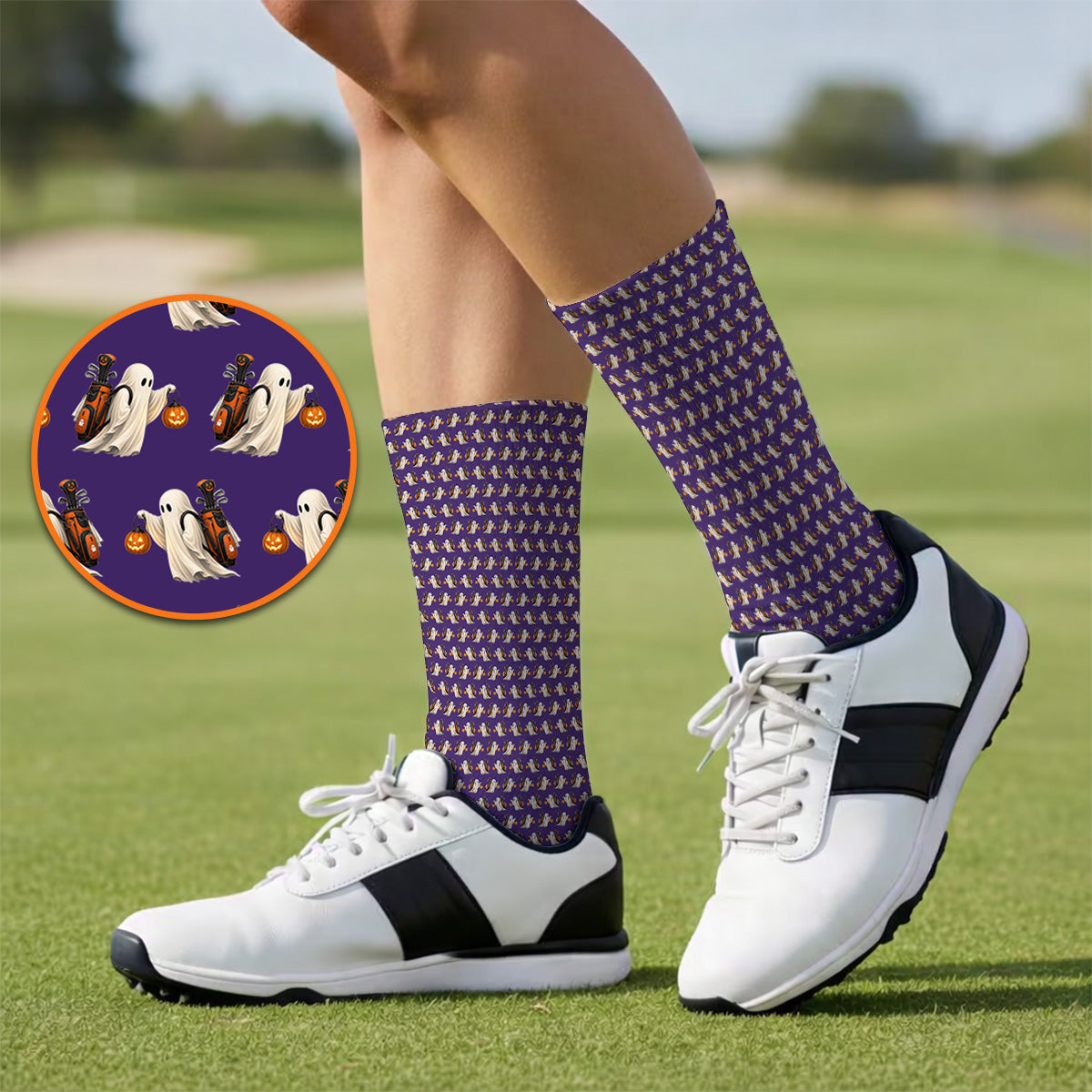 Halloween Golf Socks, Ghost Pattern Golf Sock, Spooky Golf Gift for Golf Lovers