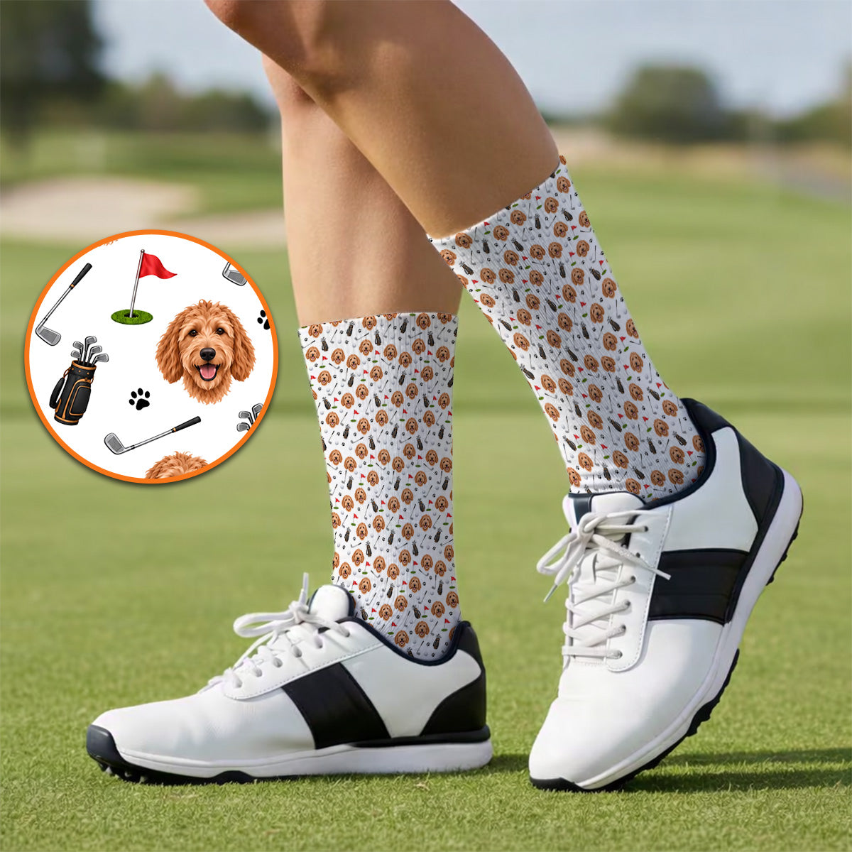 Goldendoodle Golf Socks, Crazy Doodle Dog Pattern Golf Sock, Golf Gift For Golfers