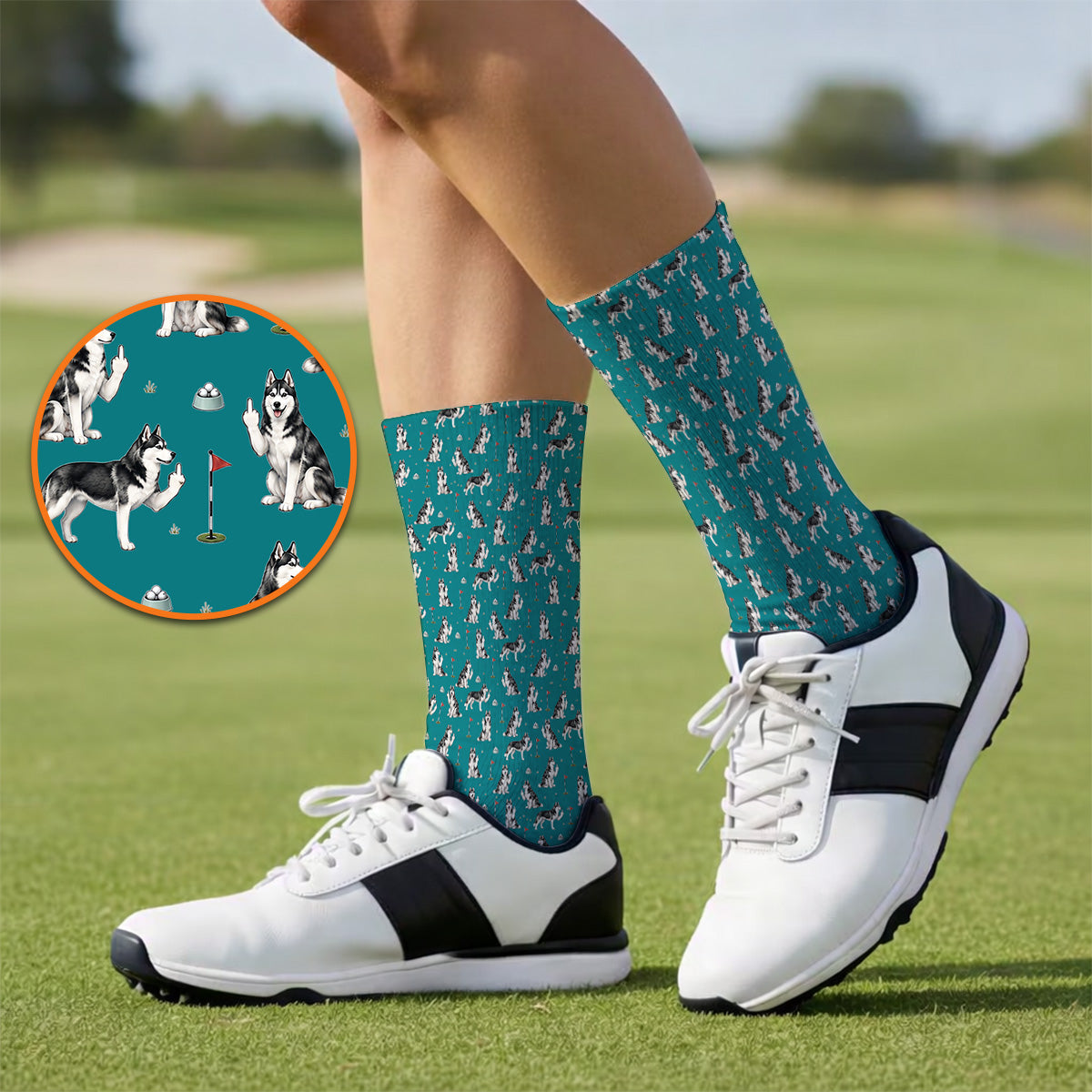 Crazy Husky Golf Socks, Husky Sibir Pattern Golf Sock For Dog Lover, Golf Gift For Golfer