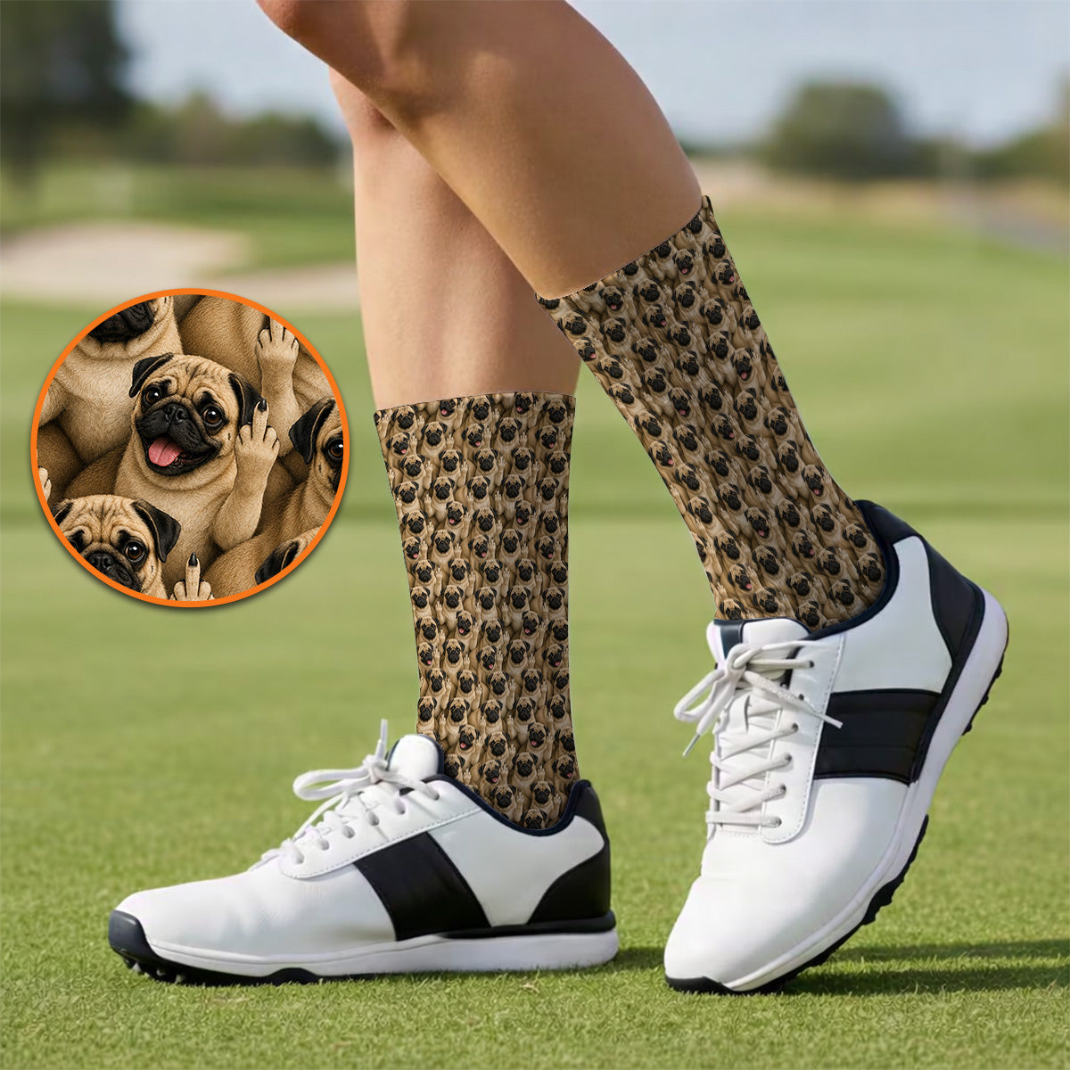 Crazy Pug Golf Socks, Pug Pattern Golf Sock, Dog Lover Golf Gift