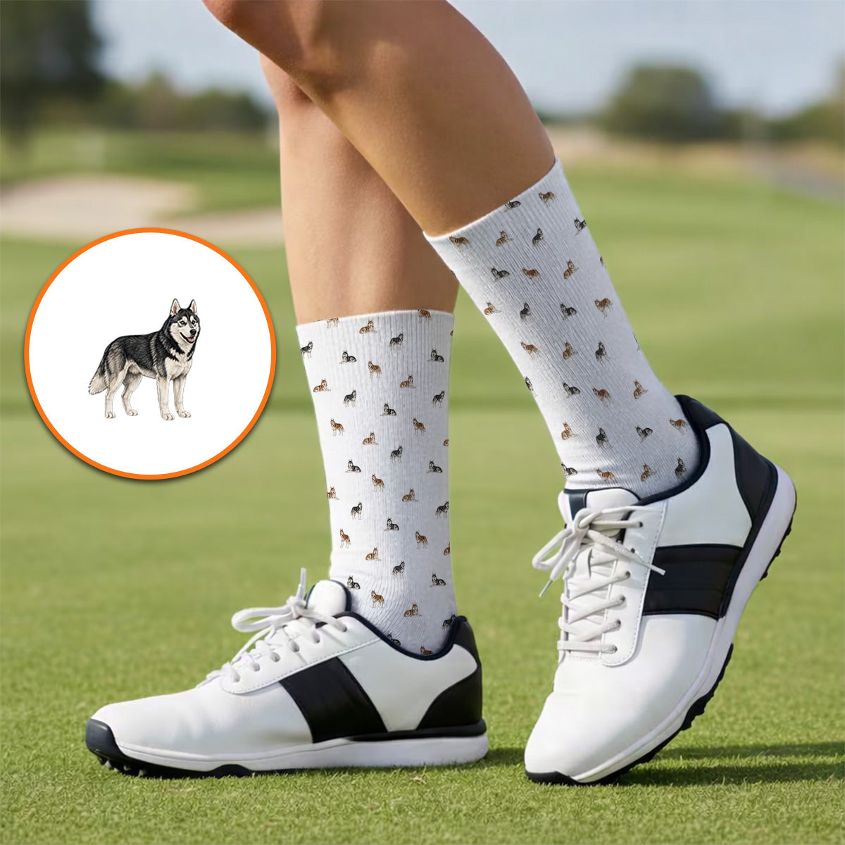 Funny Husky Sibir Golf Socks, Husky Pattern Golf Sock For Golfer, Golf Gift For Dog Lover