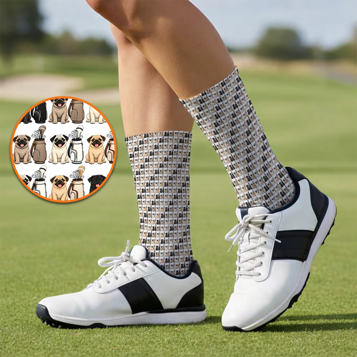 Funny Pug Golf Socks, Pug Pattern Golf Sock For Dog Lovers, Golf Gift For Golfers
