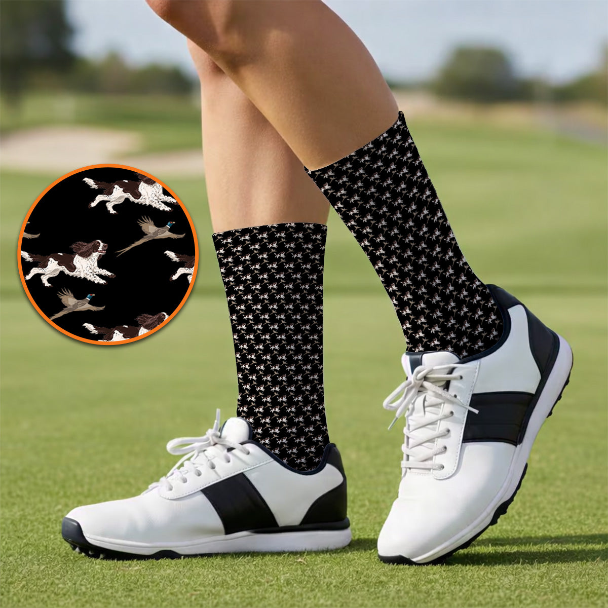 English Springer Spaniel Golf Socks, Crazy Dog Pattern Golf Sock, Golf Gift For Golfers