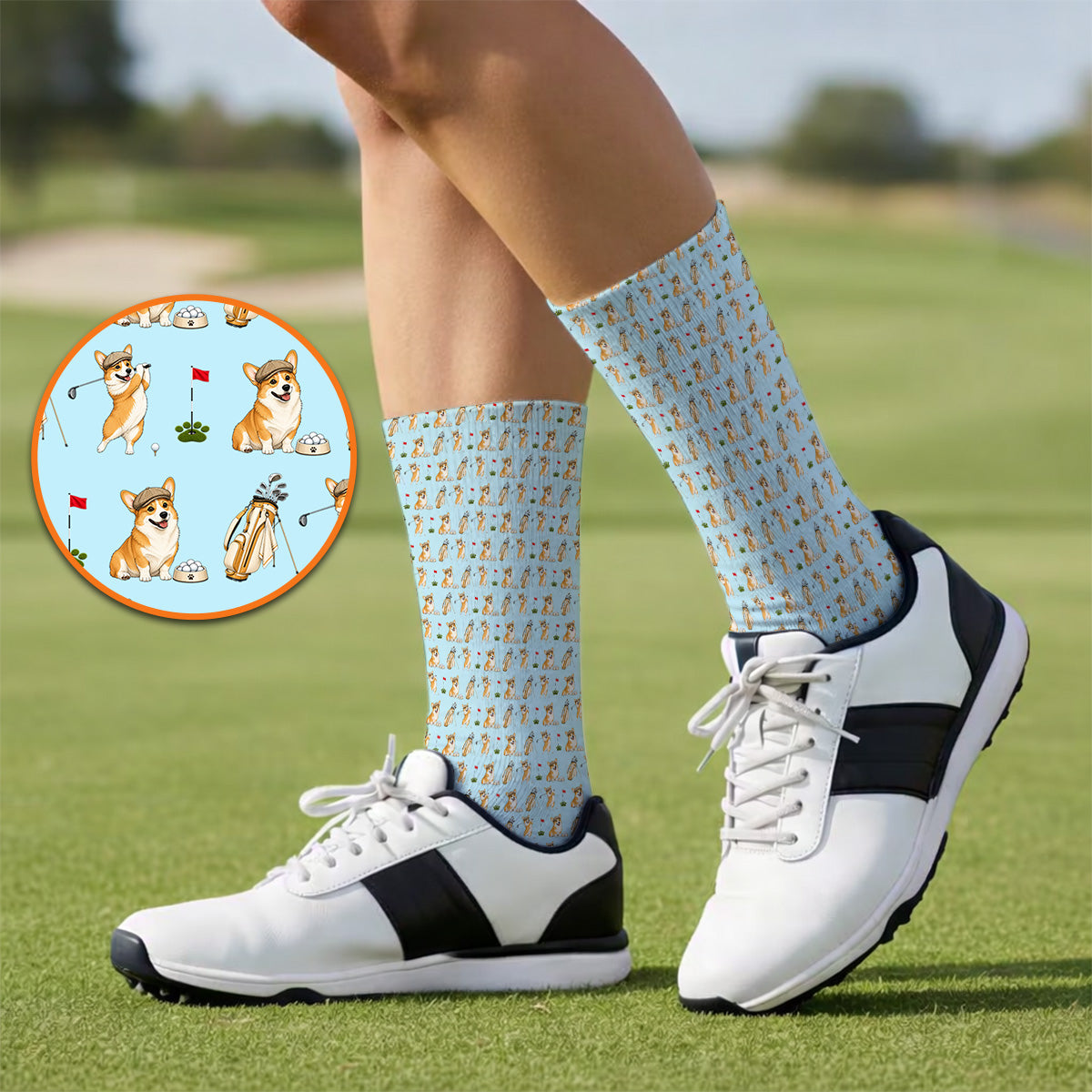 Funny Corgi Golf Sock, Corgi Pattern Golf Socks, Dog Lover Golf Gift