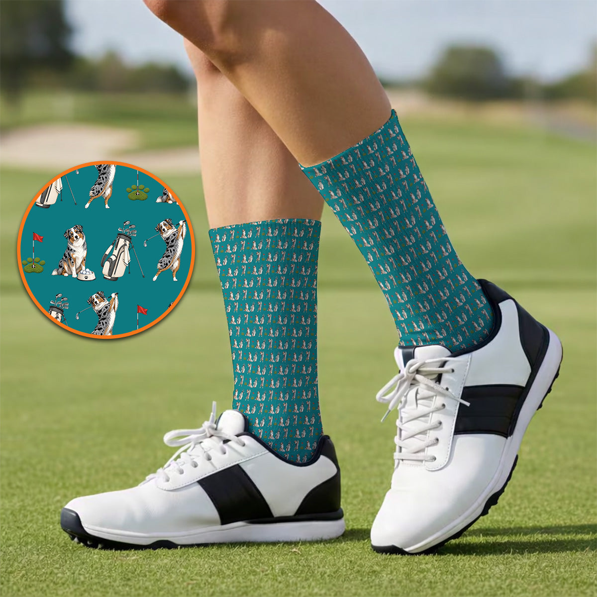 Australian Shepherd Pattern Golf Socks, Aussie Dog Golf Sock, Crazy Golf Gift For Golfer