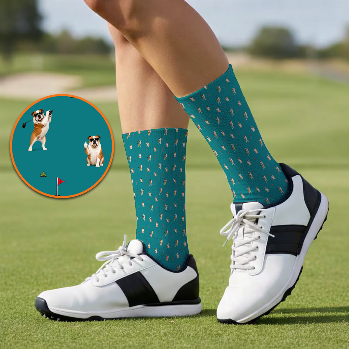 Crazy Bulldog Pattern Golf Socks For Golfer, English Bulldog Golf Sock, Dog Golf Gift