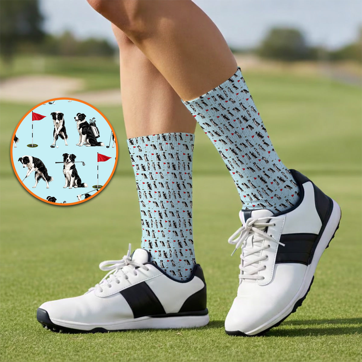 Border Collie Golf Socks, Border Collie Pattern Golf Sock for Golfer, Funny Golf GIft For Golfer