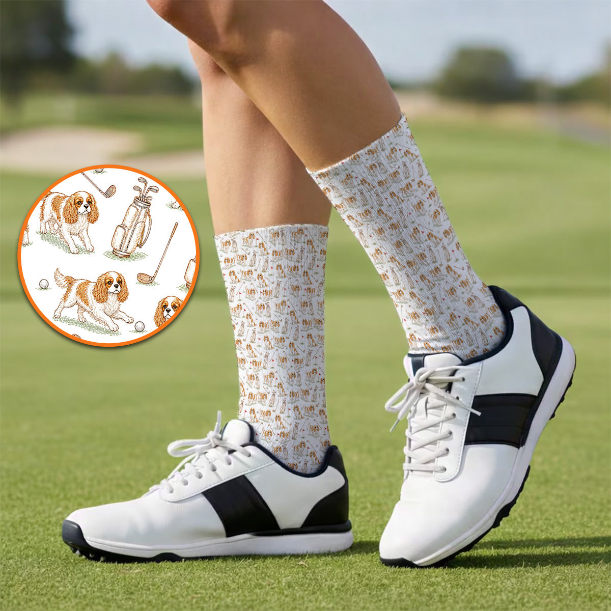 Crazy Cavalier King Charles Spaniel Golf Sock, Funny Cavalier Golf Socks, Golf Gift For Golfer