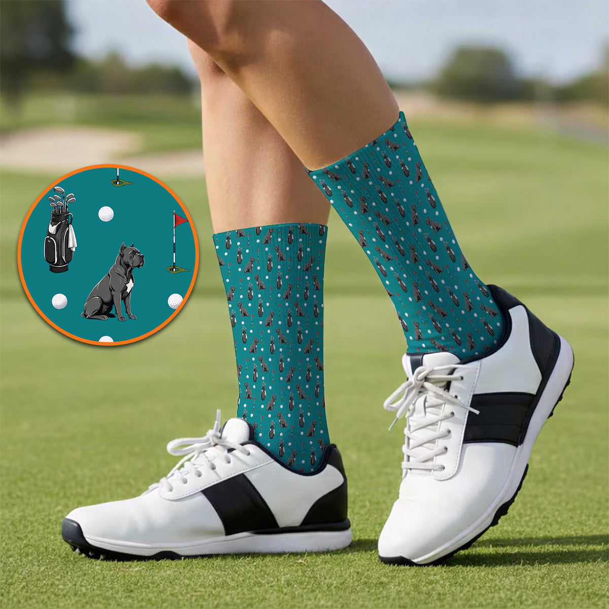 Funny Cane Corso Pattern Golf Socks, Black Cane Corso Golf Sock for Dog Lovers, Golf Gift for Golfers
