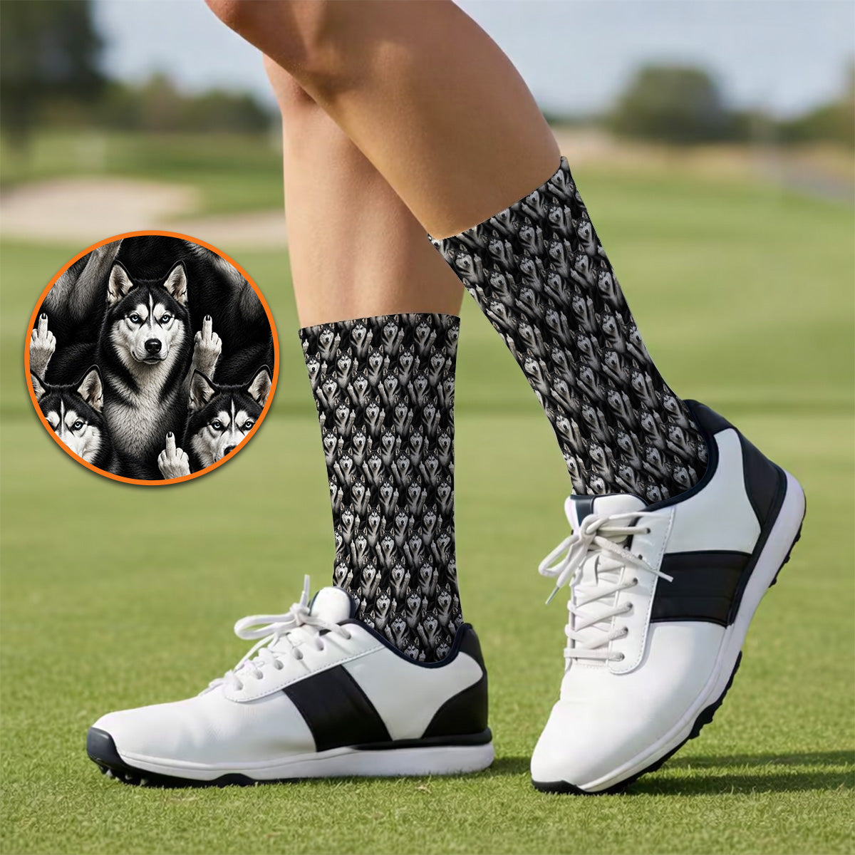 Crazy Husky Sibir Golf Socks, Husky Pattern Golf Sock For Dog Lover, Golf Gift For Golfer
