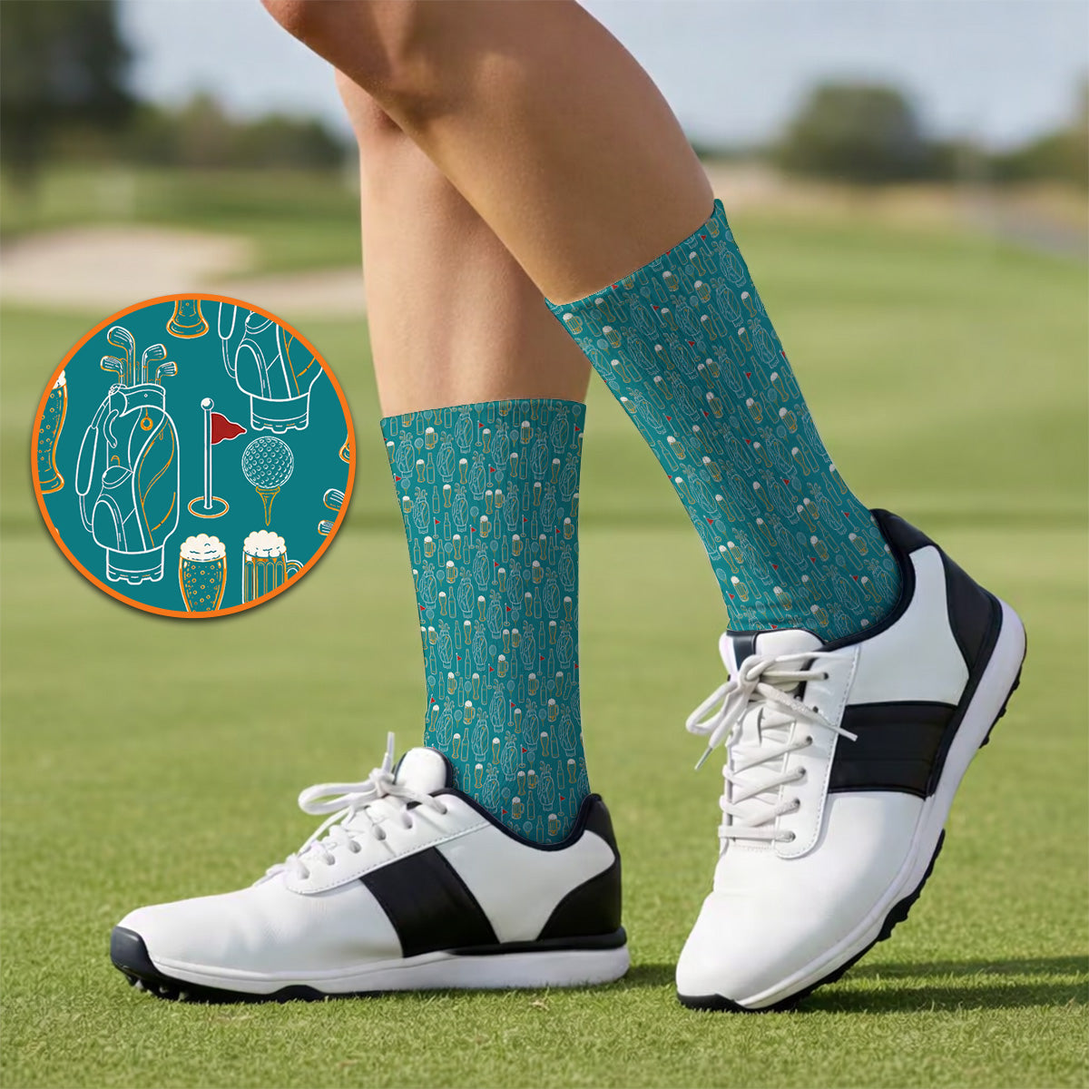 Golf And Beer Pattern Socks, Beer Lover Golf Sock, Funny Golf Gift For Golfer